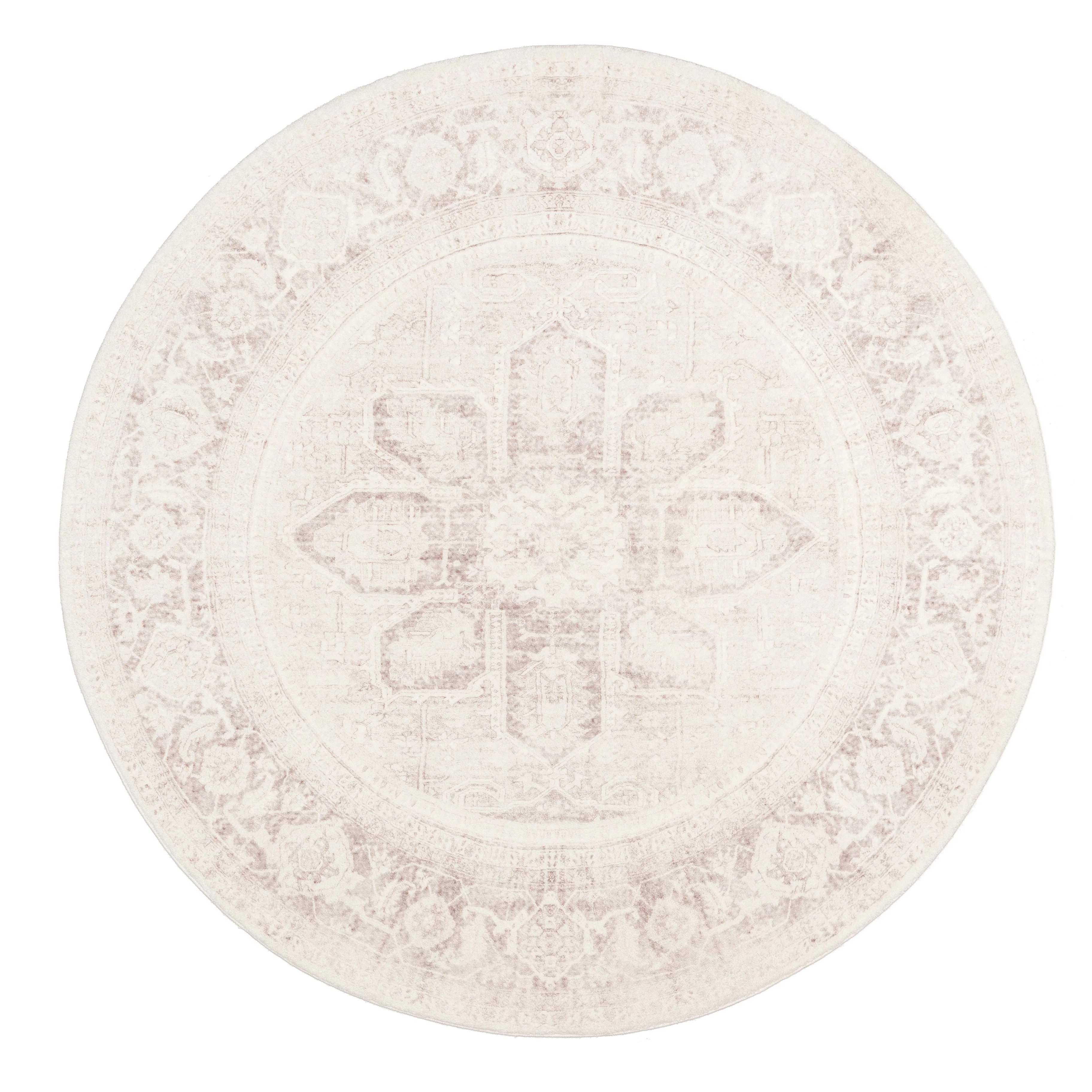 Patina Cream and Beige Distressed Washable Round Rug