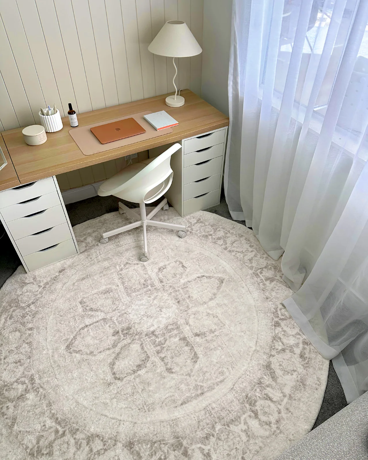Patina Cream and Beige Distressed Washable Round Rug - Image 2
