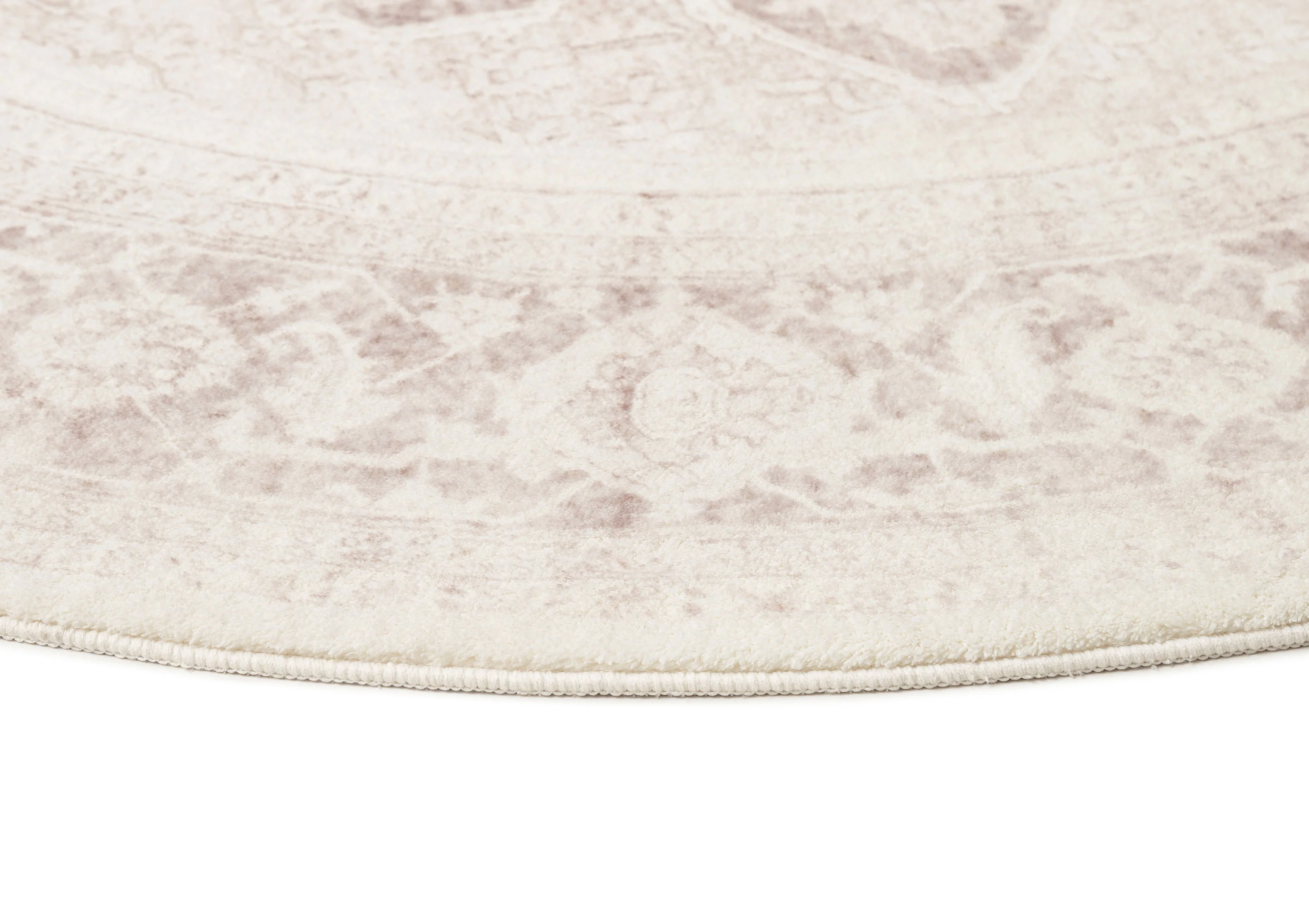 Patina Cream and Beige Distressed Washable Round Rug - Image 7