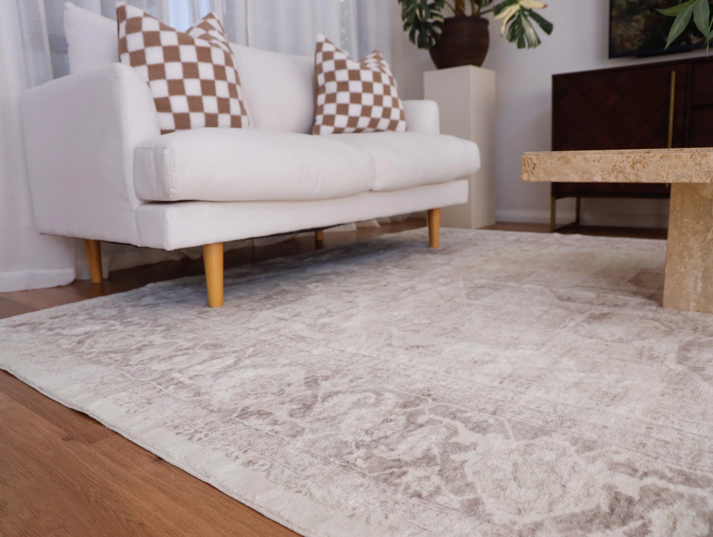 Patina Cream and Beige Distressed Washable Rug - Image 15