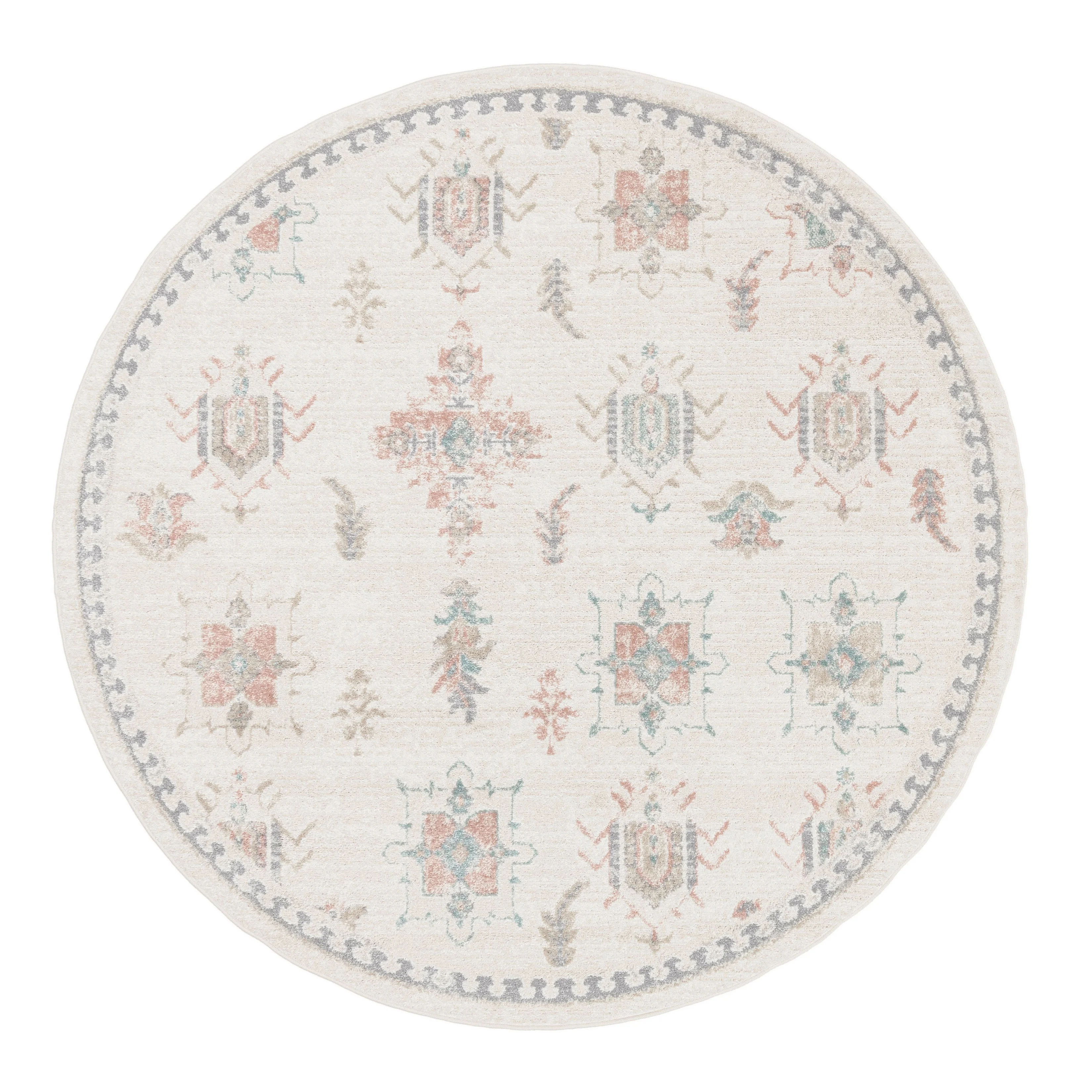 Pebblebrook Cream and Pink Traditional Round Rug