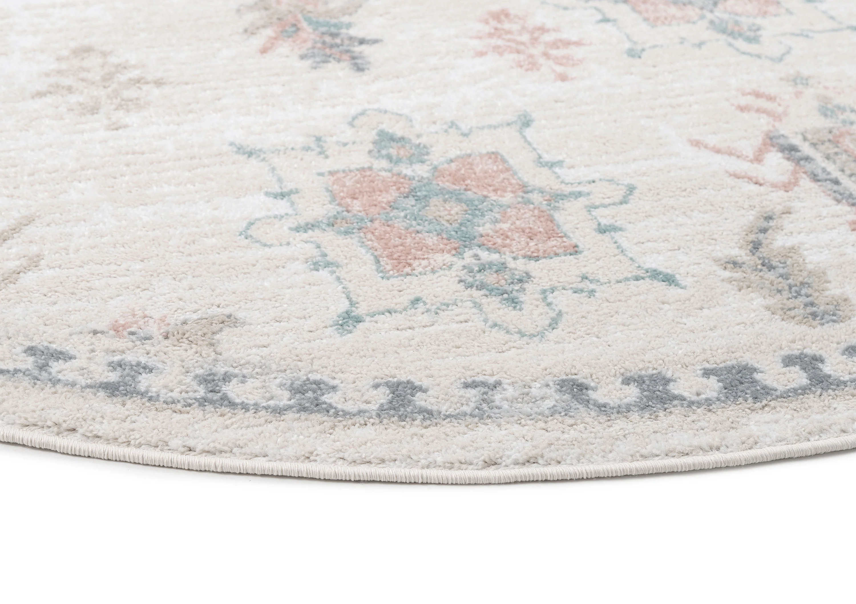 Pebblebrook Cream and Pink Traditional Round Rug - Image 6