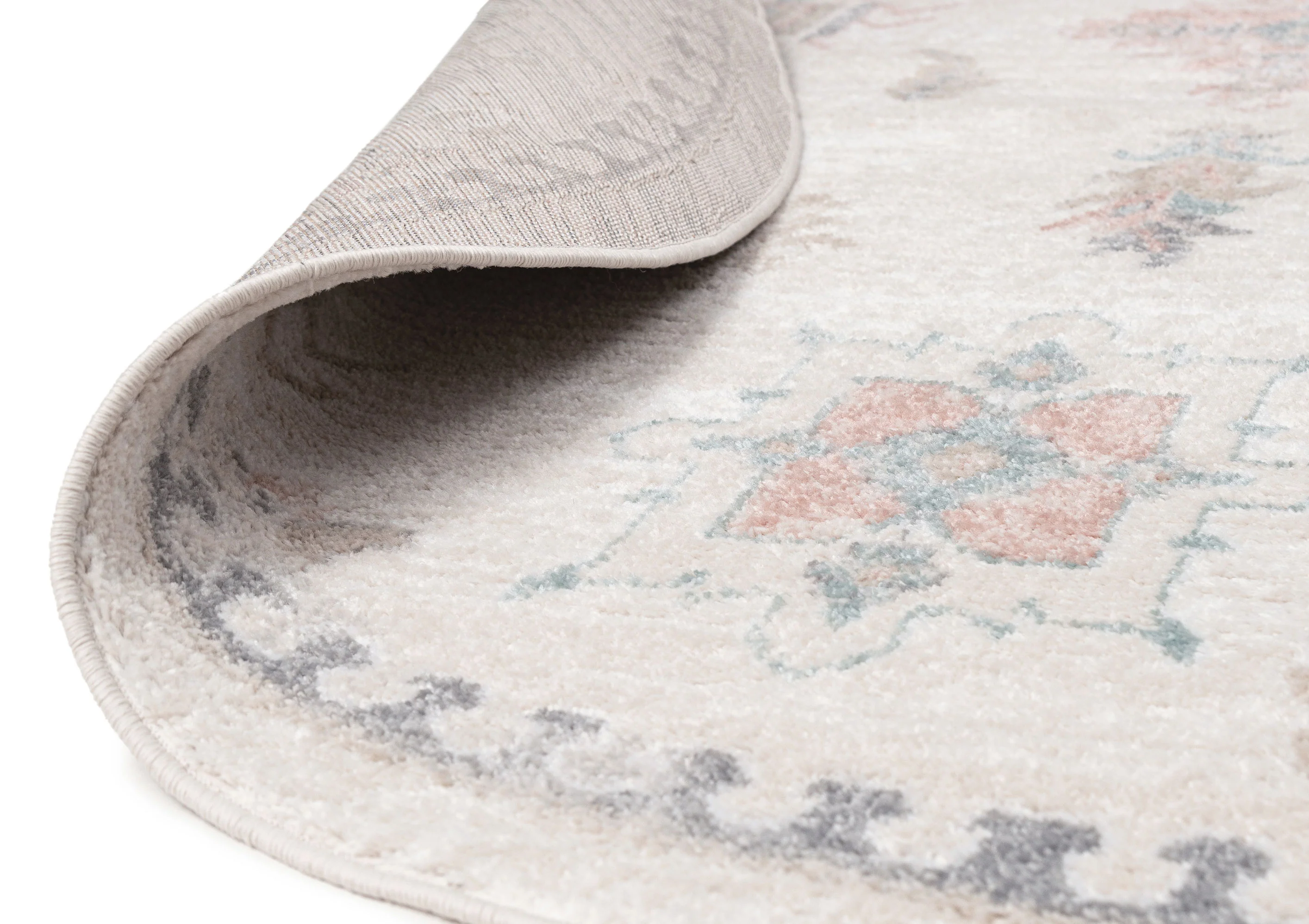 Pebblebrook Cream and Pink Traditional Round Rug - Image 7
