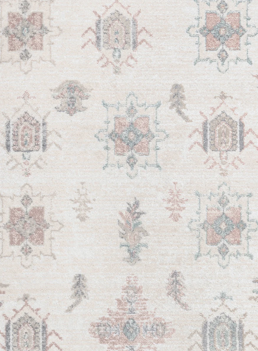 Pebblebrook Cream and Pink Traditional Round Rug - Image 8