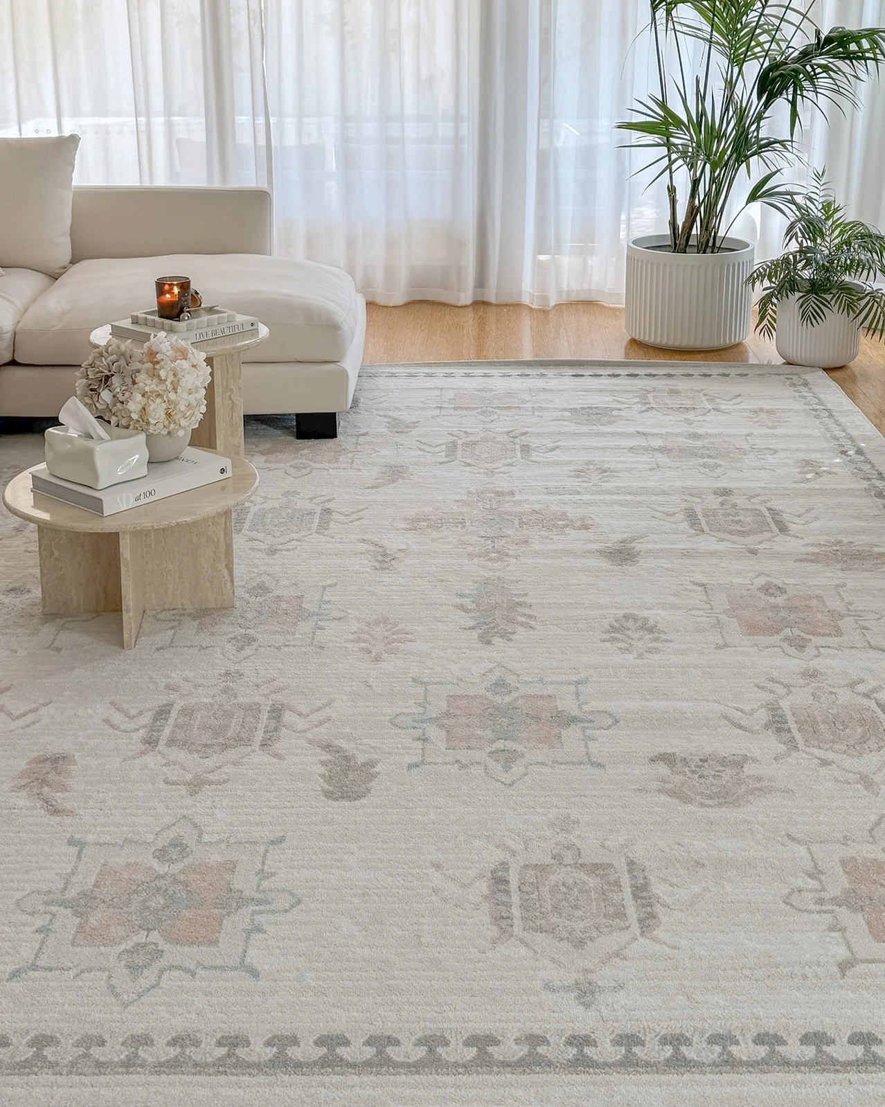 Pebblebrook Cream and Pink Traditional Rug - Image 2