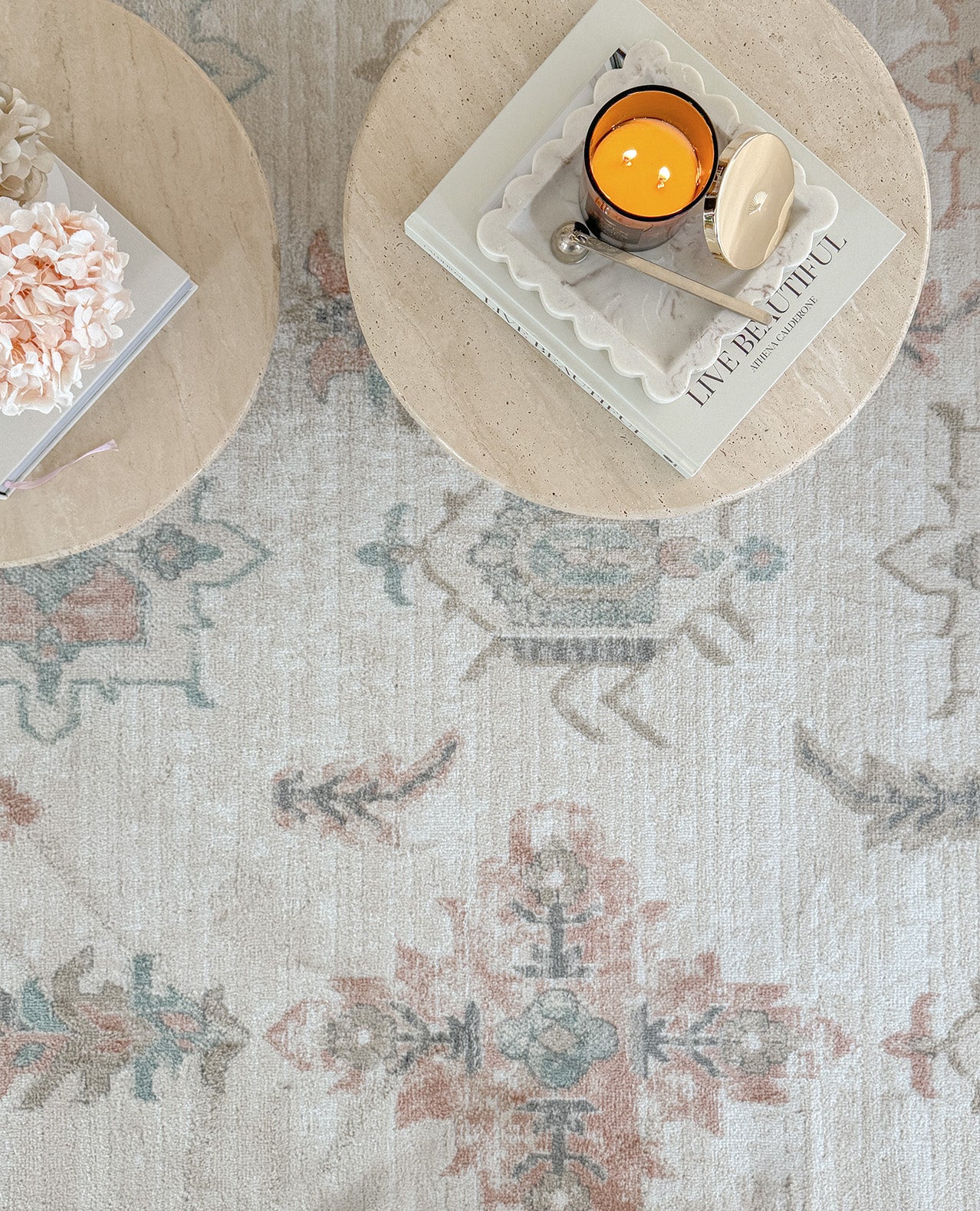 Pebblebrook Cream and Pink Traditional Rug - Image 3
