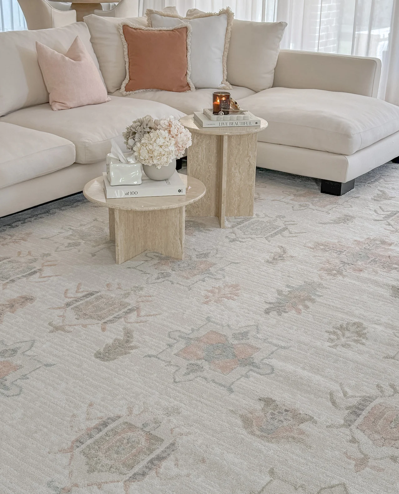 Pebblebrook Cream and Pink Traditional Rug - Image 4