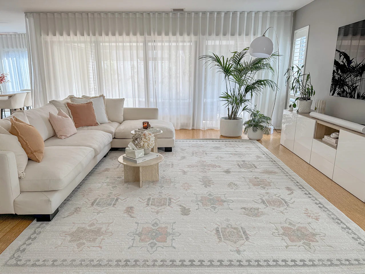 Pebblebrook Cream and Pink Traditional Rug - Image 5