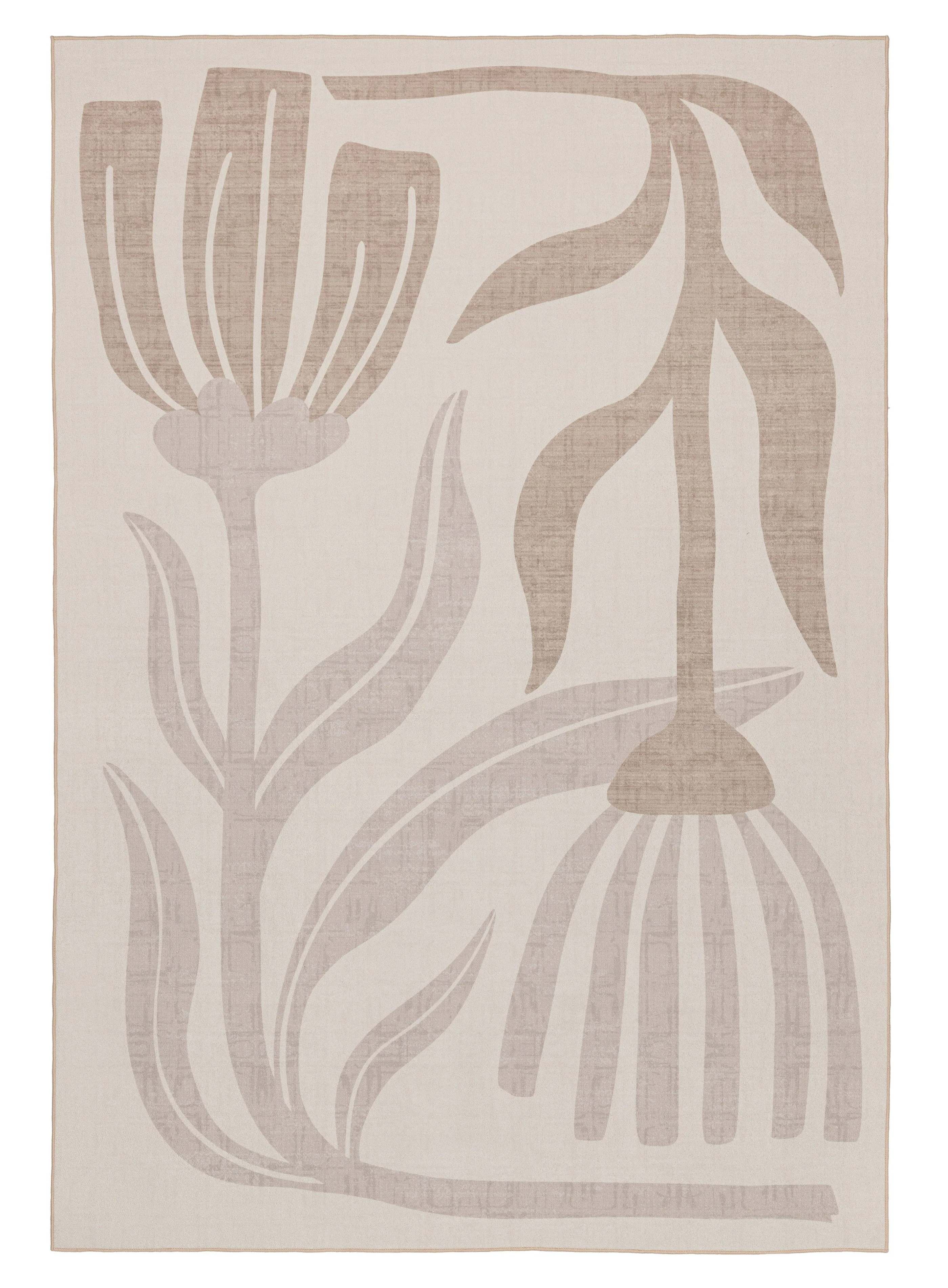 Perlha Beige and Grey Botanical Washable Rug