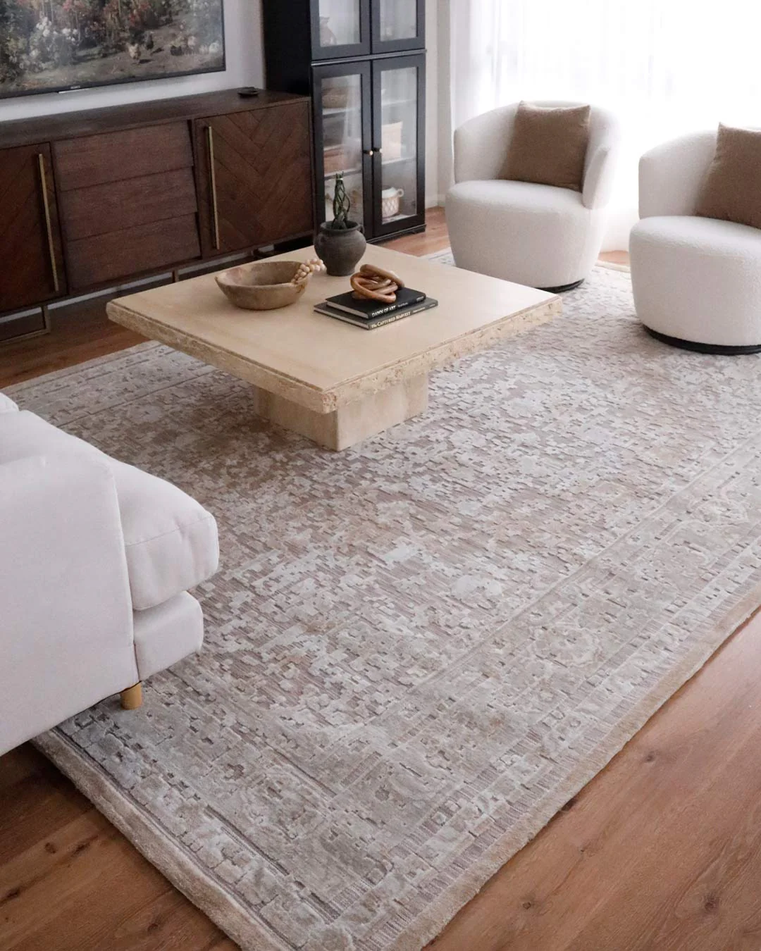 Piya Brown and Grey Traditional Distressed Rug - Image 2