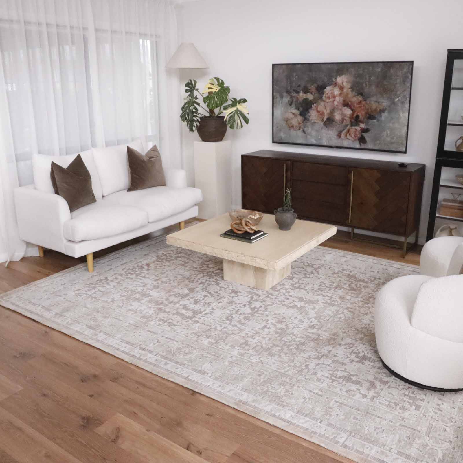 Piya Brown and Grey Traditional Distressed Rug - Image 8