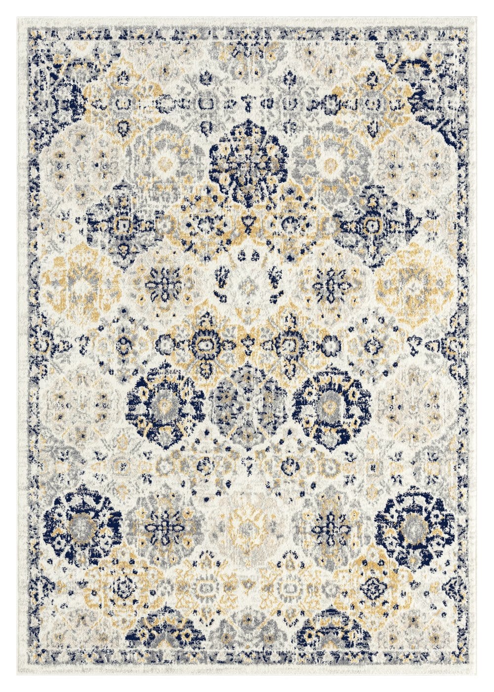 Priscilla Yellow and Navy Blue Floral Transitional Rug
