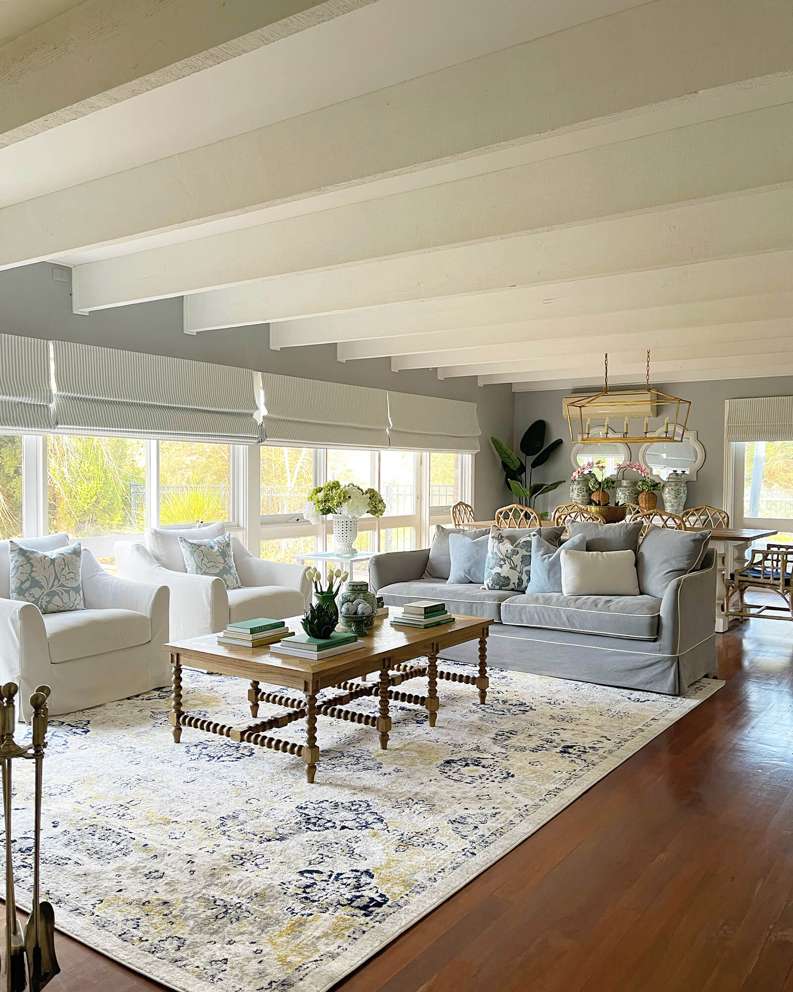 Priscilla Yellow and Navy Blue Floral Transitional Rug - Image 3