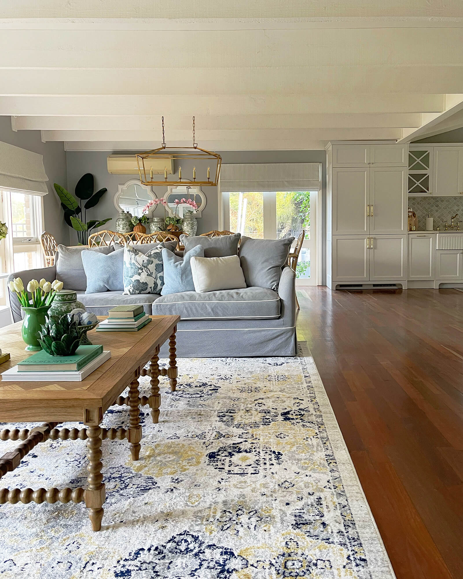 Priscilla Yellow and Navy Blue Floral Transitional Rug - Image 5
