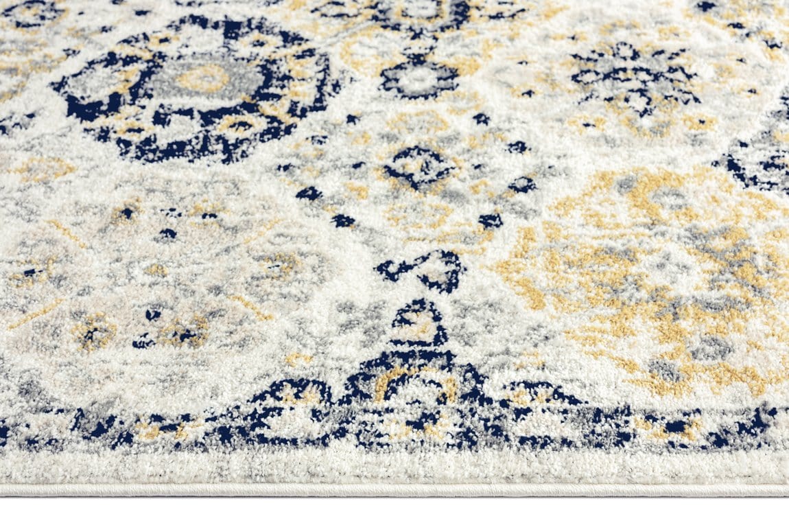 Priscilla Yellow and Navy Blue Floral Transitional Rug - Image 7