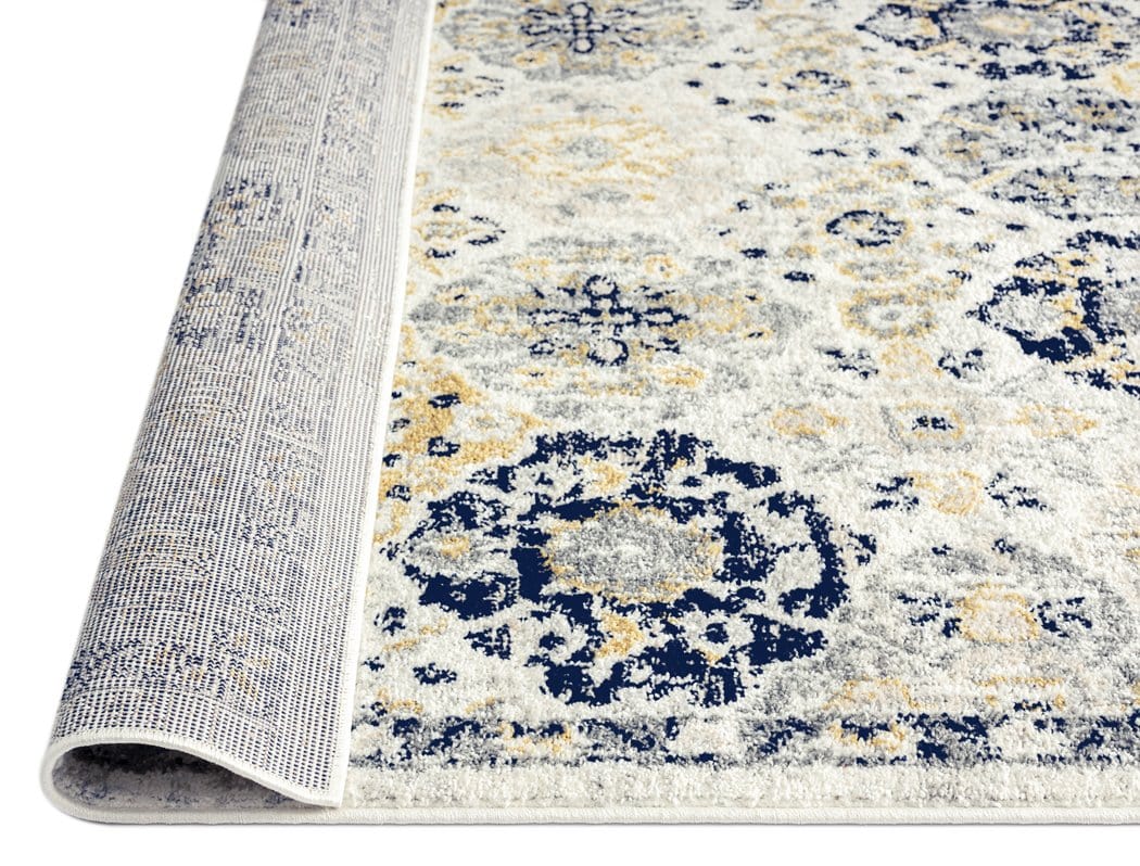 Priscilla Yellow and Navy Blue Floral Transitional Rug - Image 8