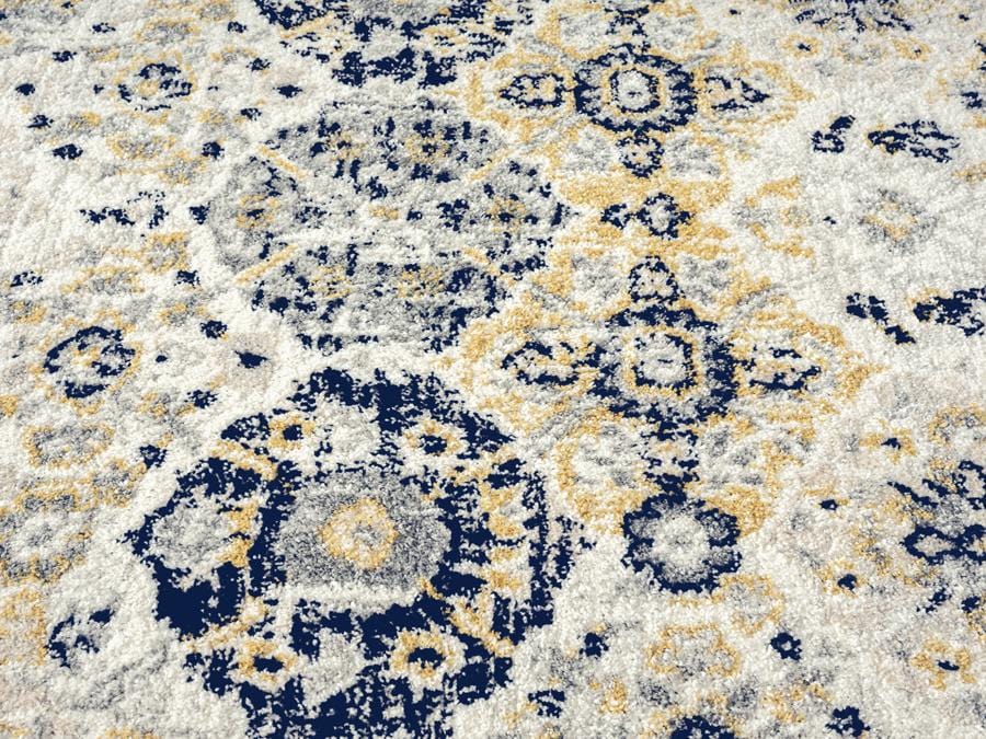 Priscilla Yellow and Navy Blue Floral Transitional Rug - Image 9