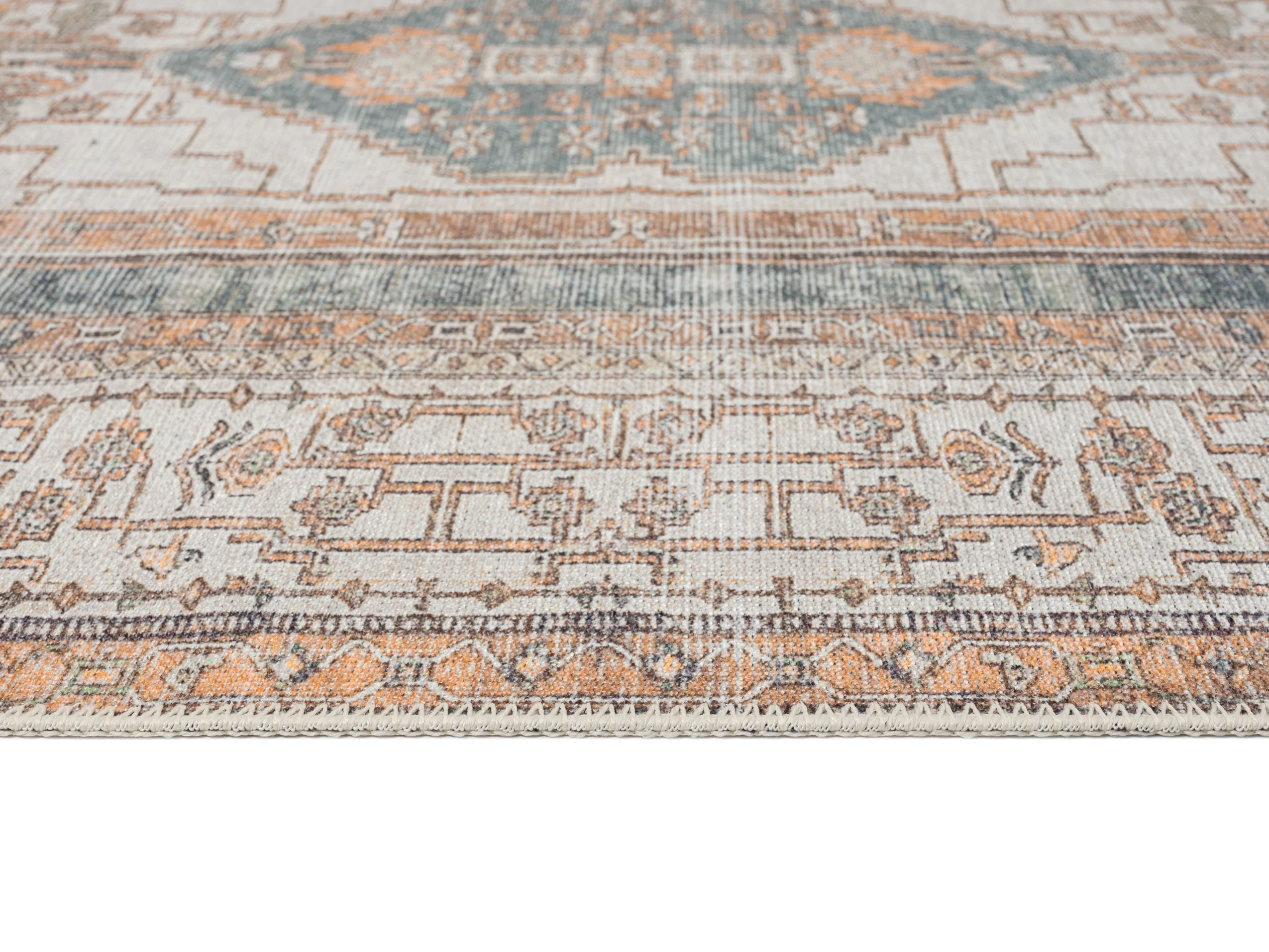 Priya Orange and Green Traditional Distressed Washable Rug - Image 11