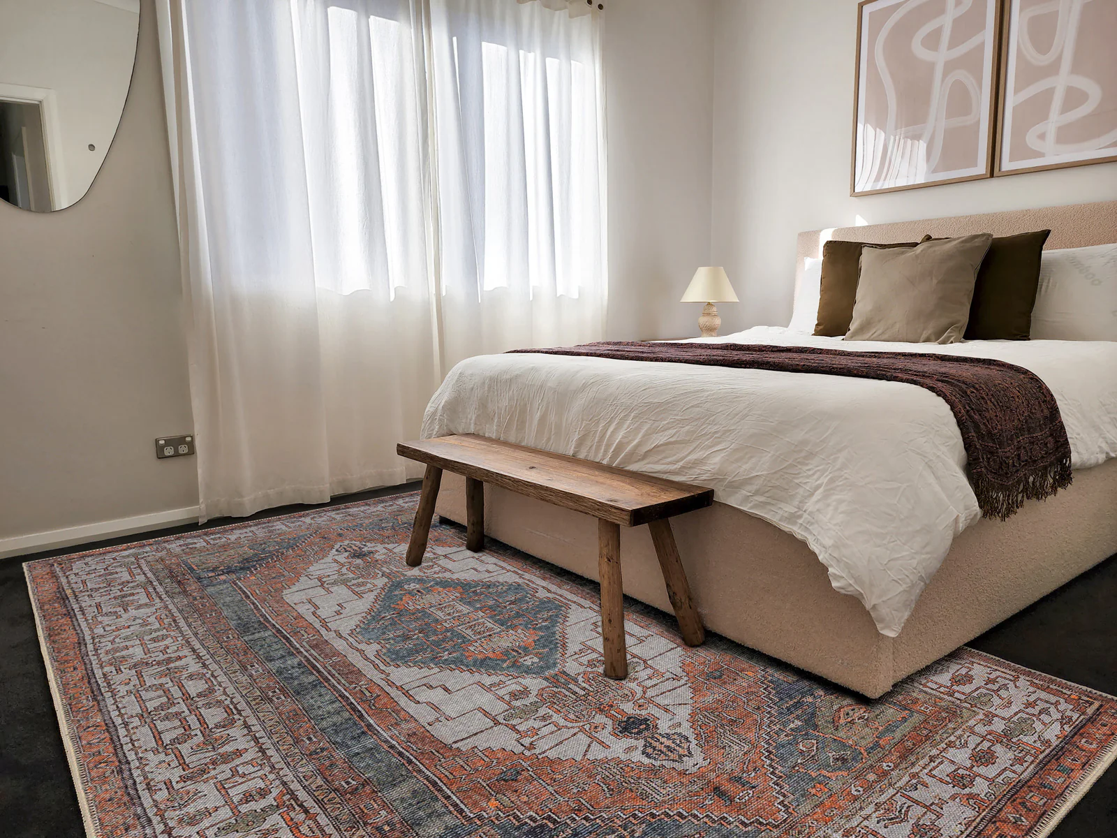 Priya Orange and Green Traditional Distressed Washable Rug - Image 3