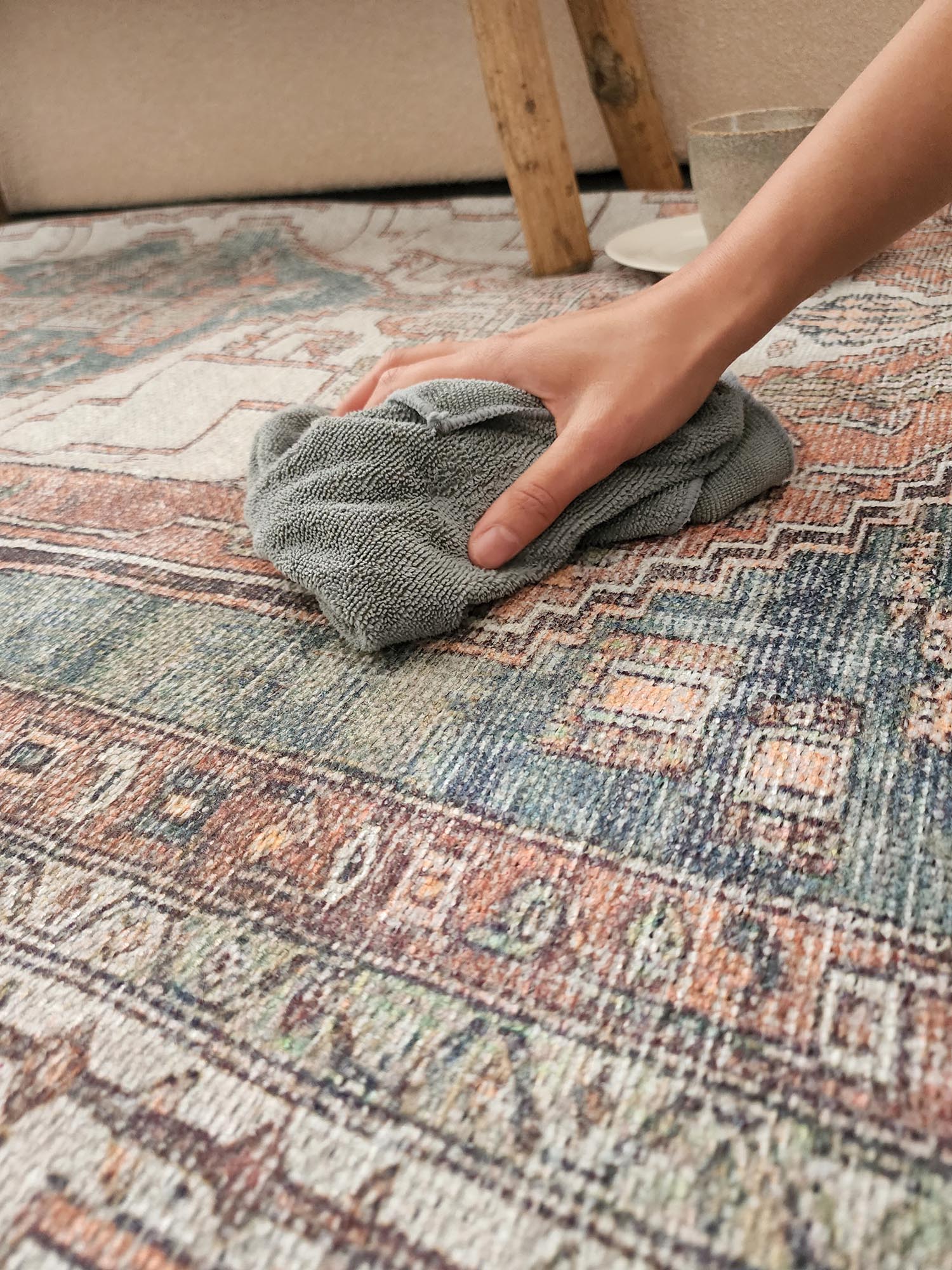 Priya Orange and Green Traditional Distressed Washable Rug - Image 6