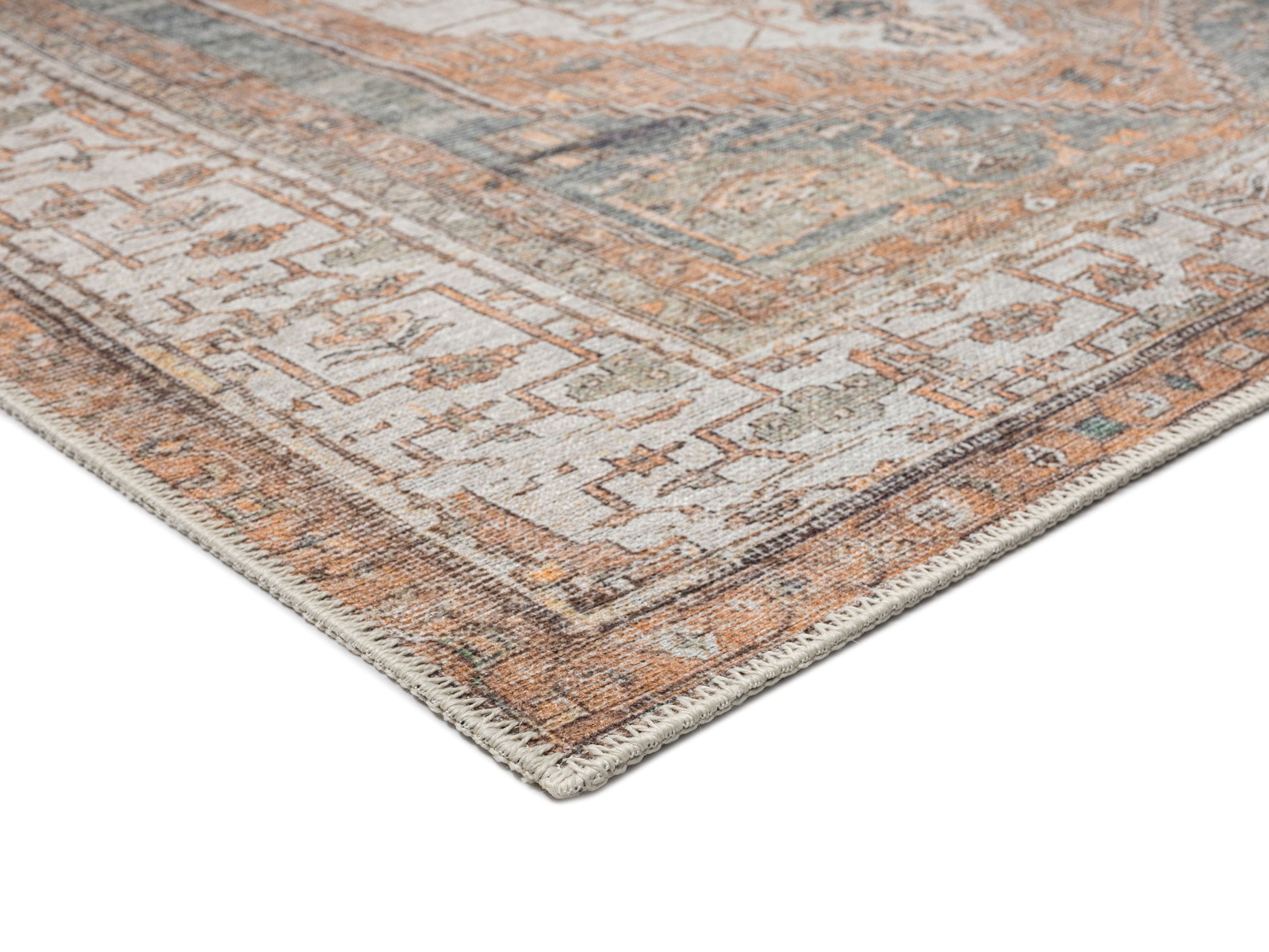 Priya Orange and Green Traditional Distressed Washable Runner Rug - Image 7