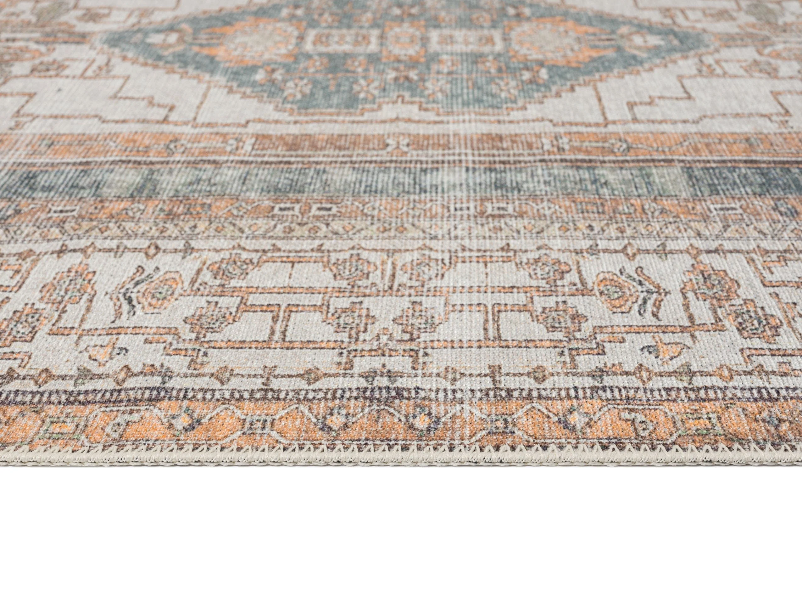 Priya Orange and Green Traditional Distressed Washable Runner Rug - Image 8