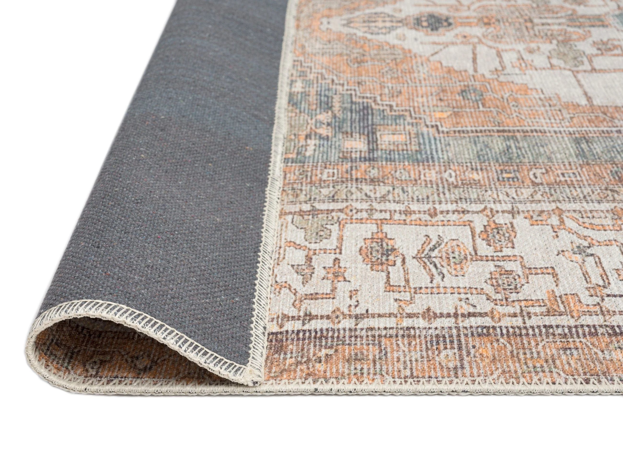 Priya Orange and Green Traditional Distressed Washable Runner Rug - Image 9