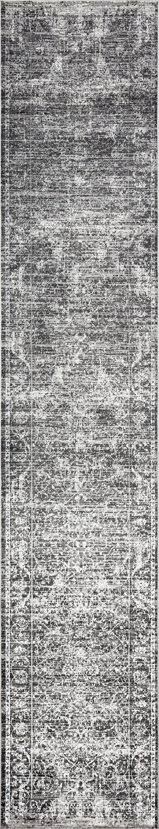 Raina Charcoal Grey And Ivory Traditional Distressed Runner Rug