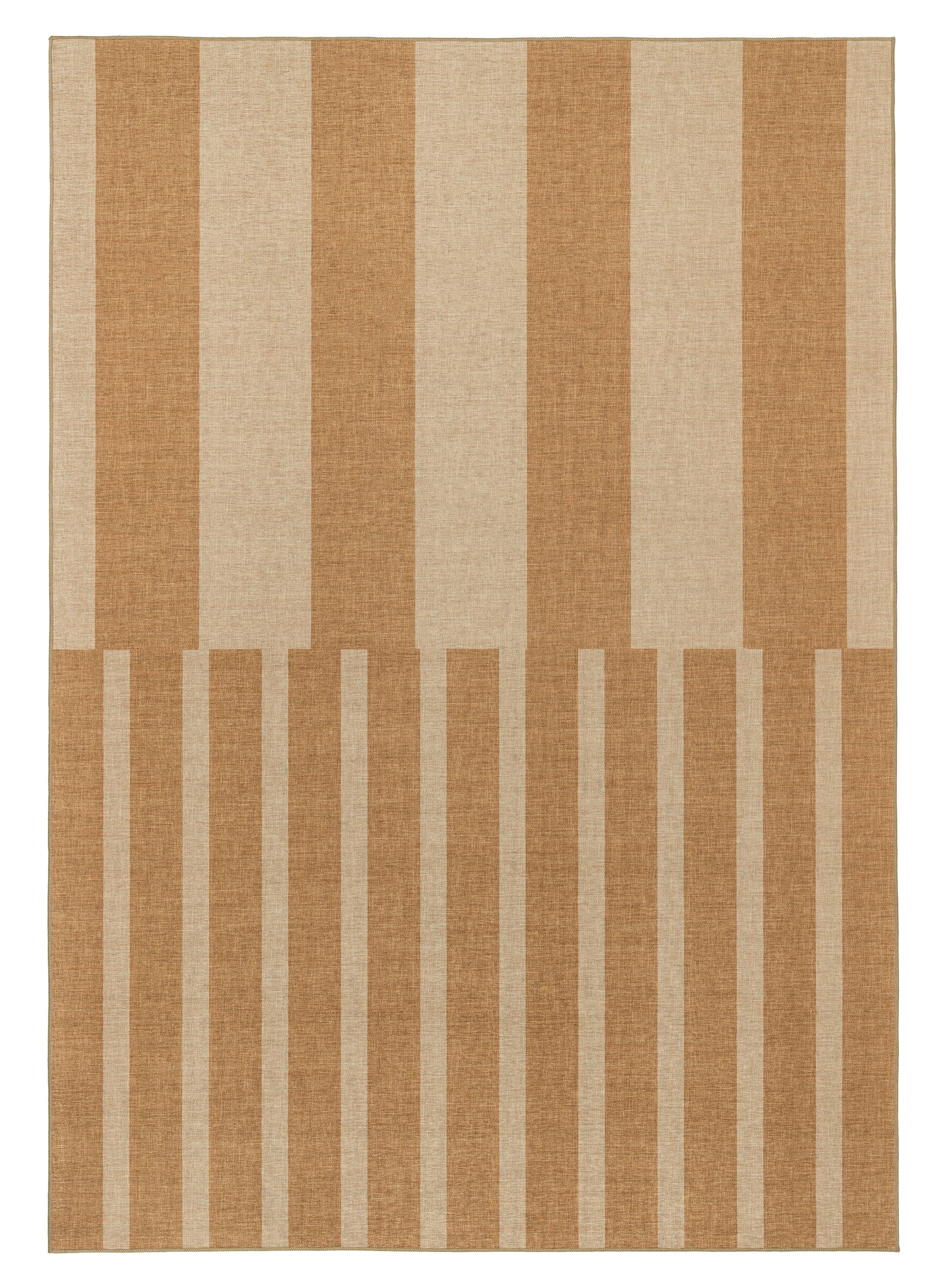 Ravello Warm Beige and Golden Sand Striped Indoor Outdoor Rug