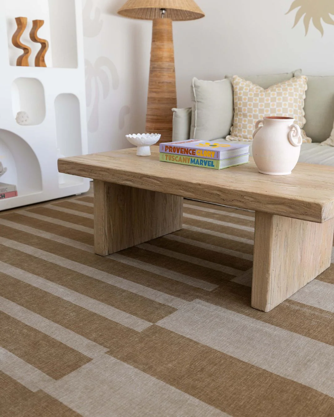 Ravello Warm Beige and Golden Sand Striped Indoor Outdoor Rug - Image 2