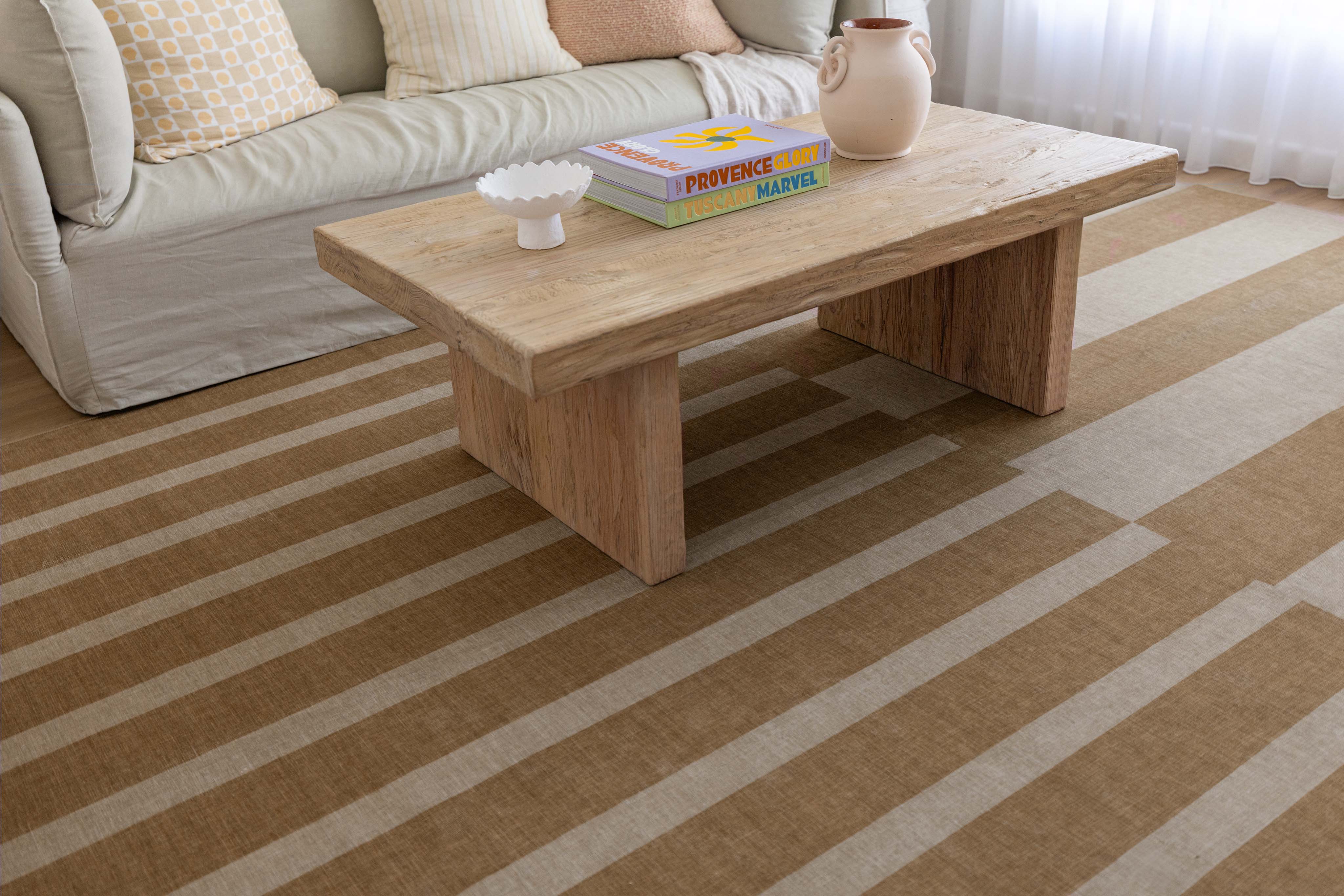 Ravello Warm Beige and Golden Sand Striped Indoor Outdoor Rug - Image 4