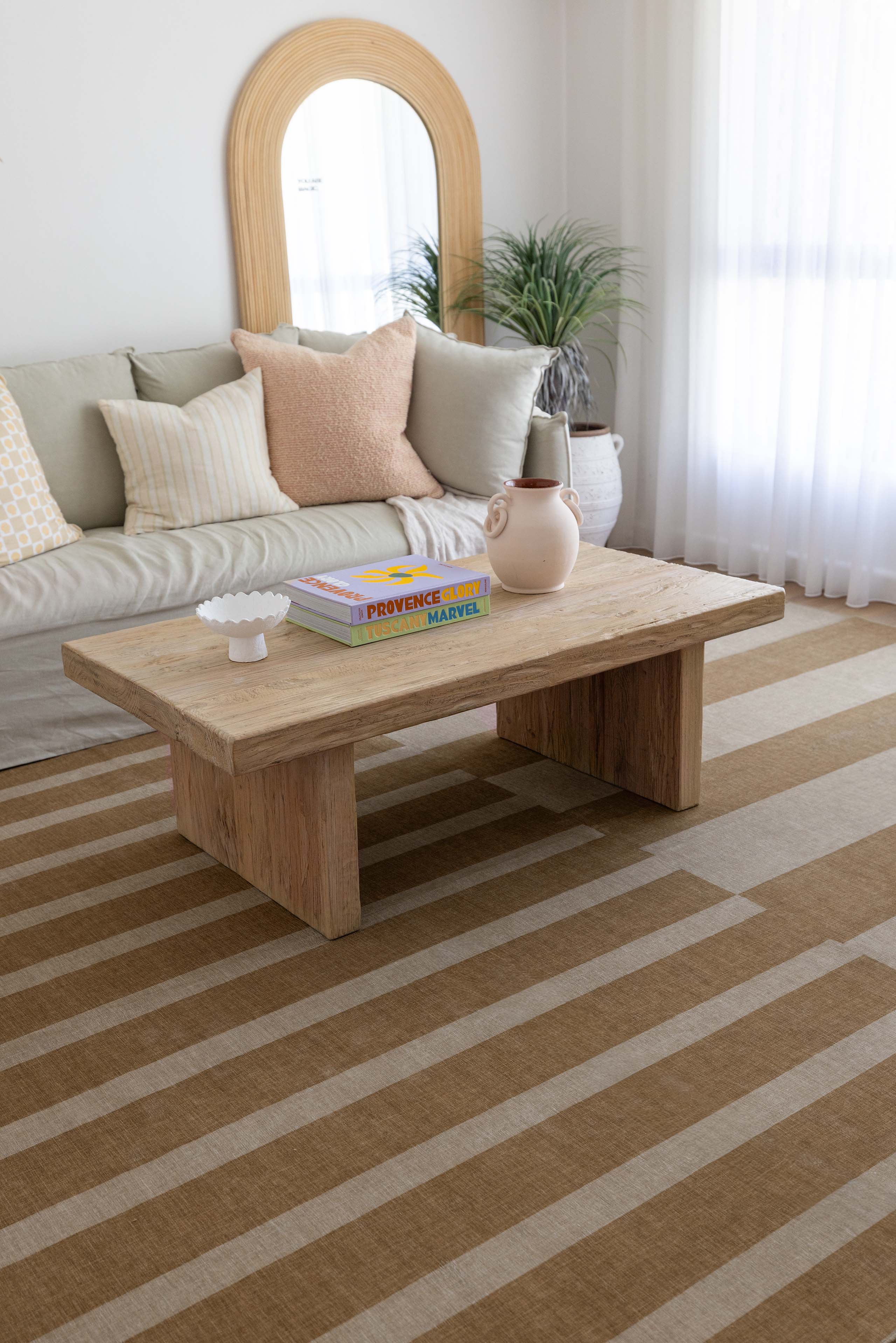 Ravello Warm Beige and Golden Sand Striped Indoor Outdoor Rug - Image 6