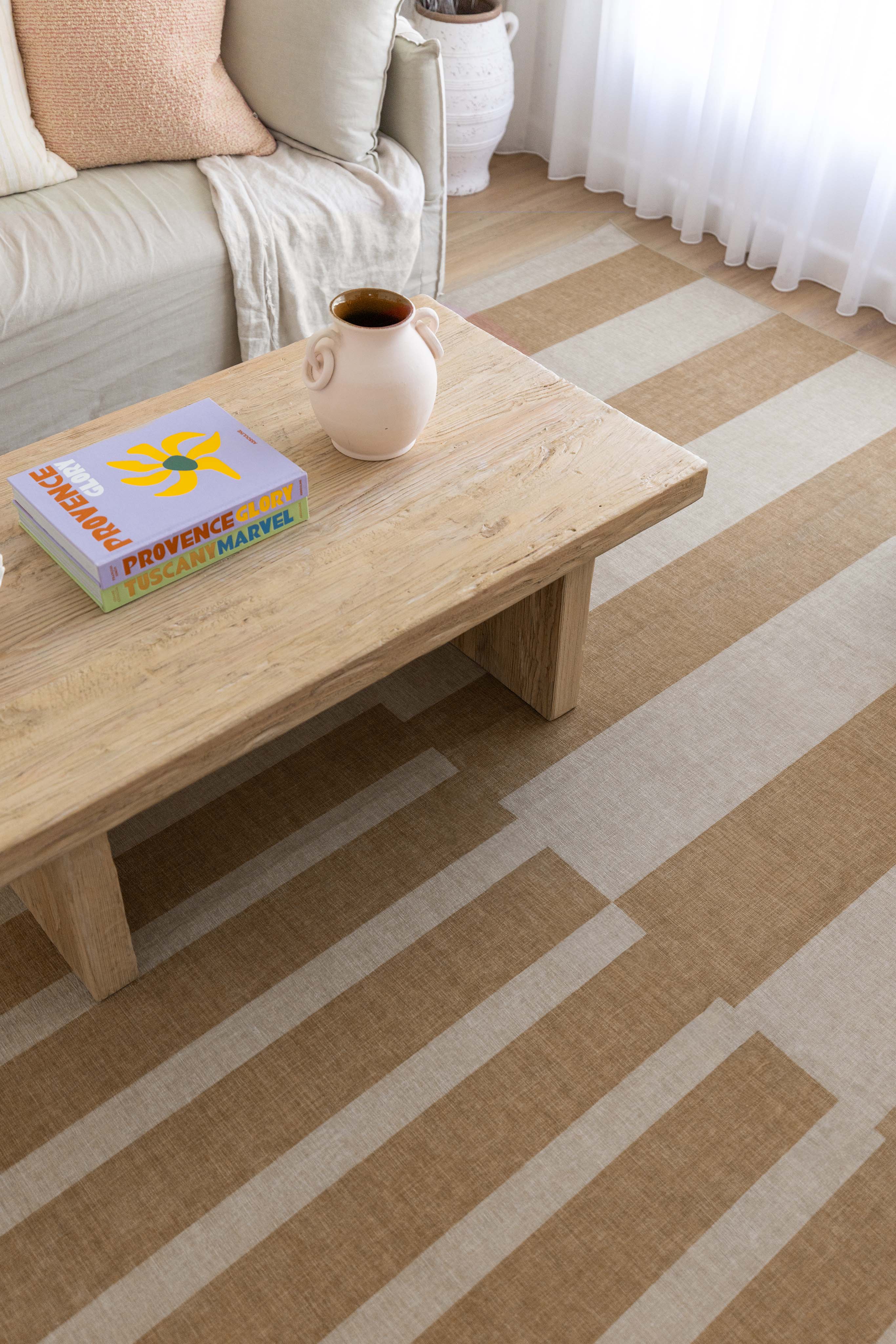 Ravello Warm Beige and Golden Sand Striped Indoor Outdoor Rug - Image 7