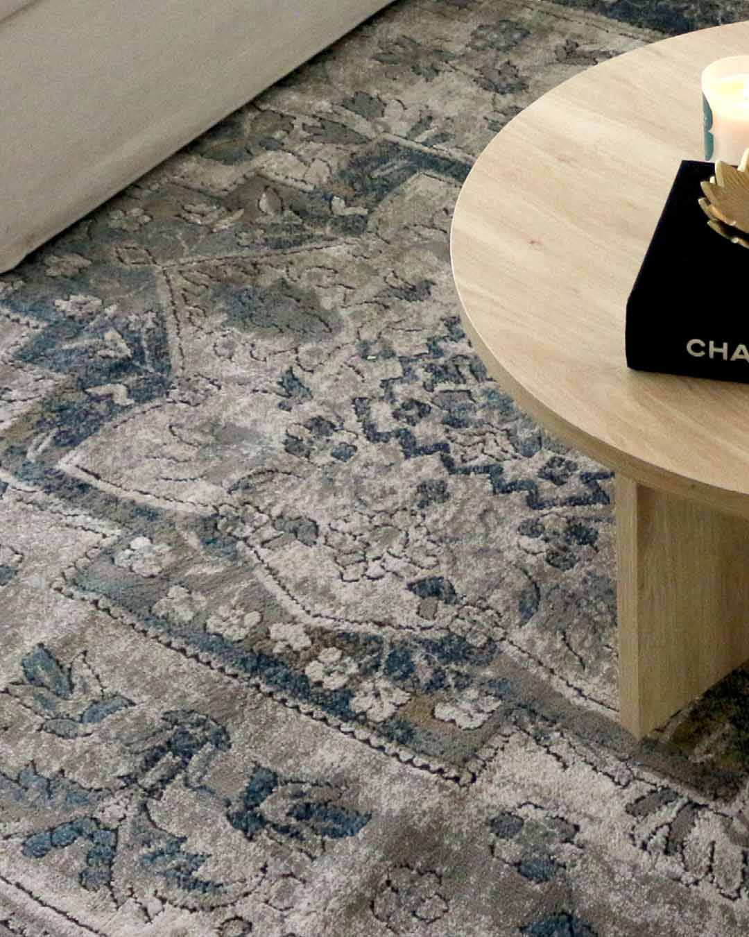 Rhona Blue And Grey Distressed Floral Rug - Image 2
