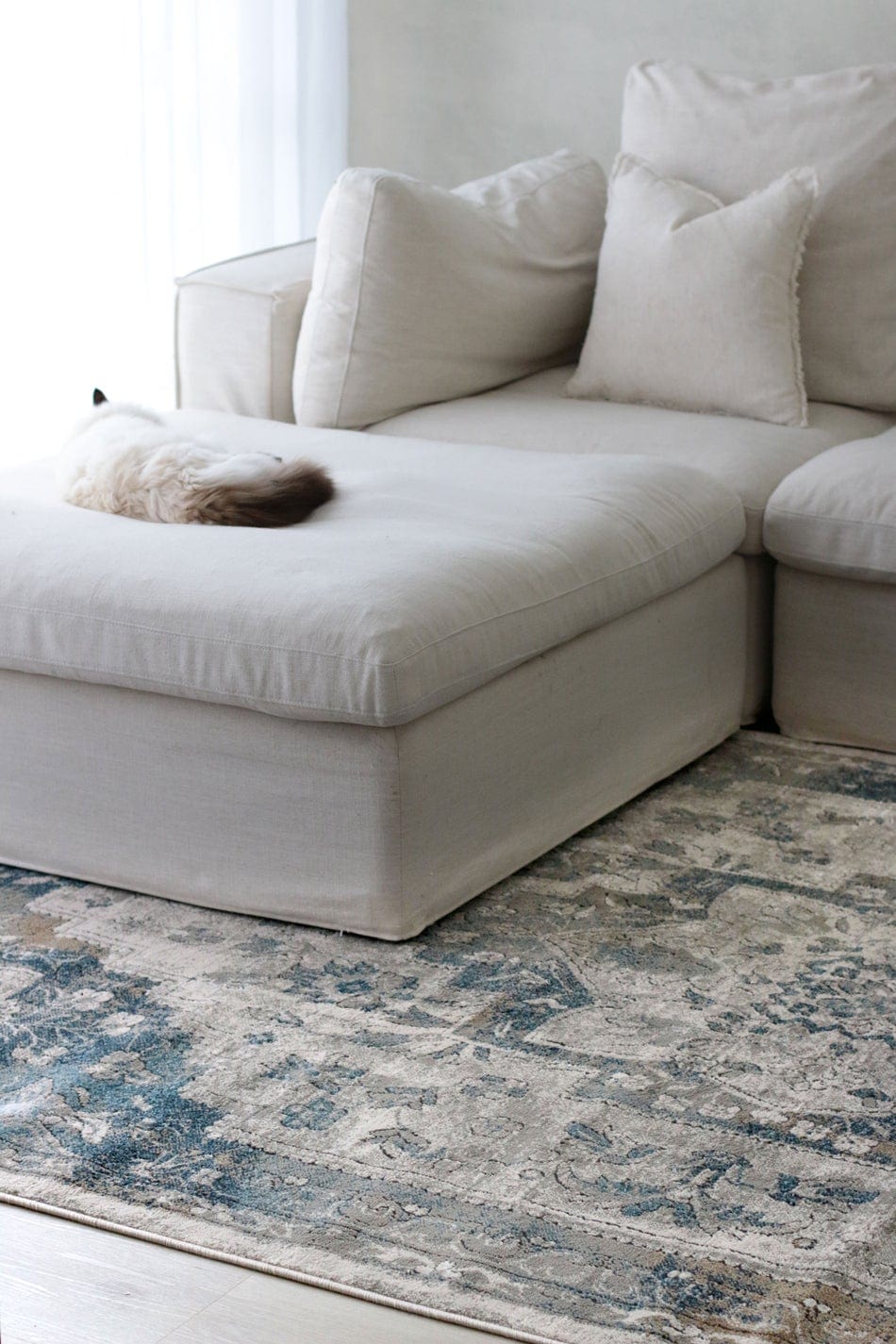 Rhona Blue And Grey Distressed Floral Rug - Image 4