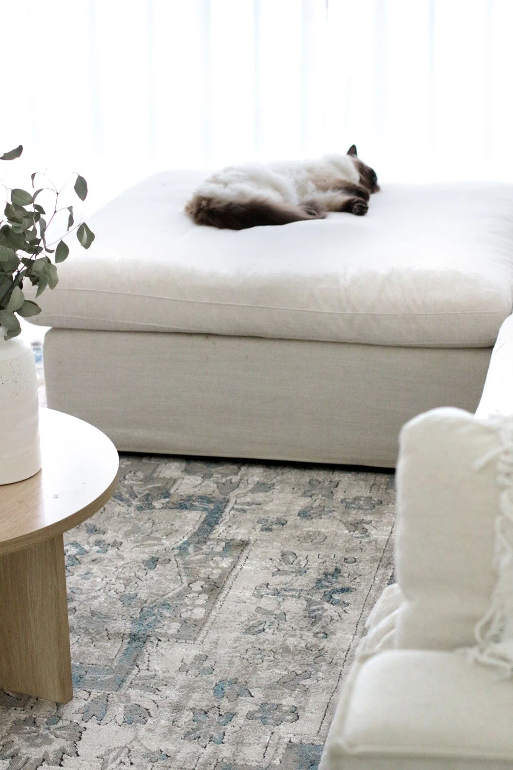 Rhona Blue And Grey Distressed Floral Rug - Image 5