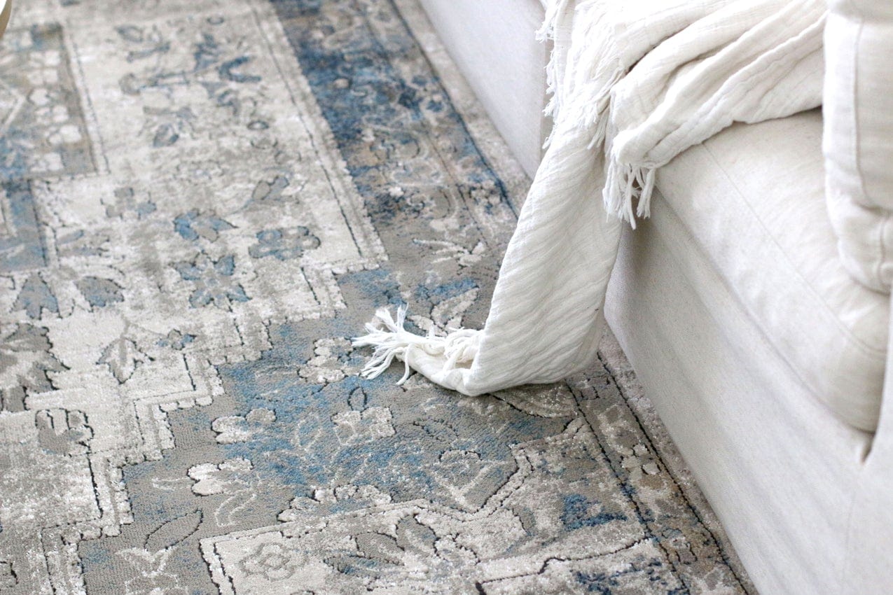 Rhona Blue And Grey Distressed Floral Rug - Image 6