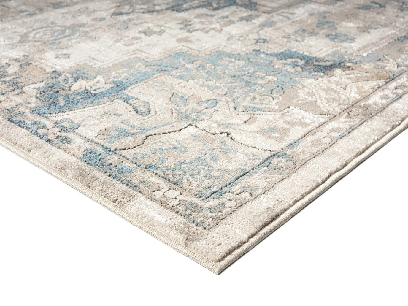 Rhona Blue And Grey Distressed Floral Rug - Image 7