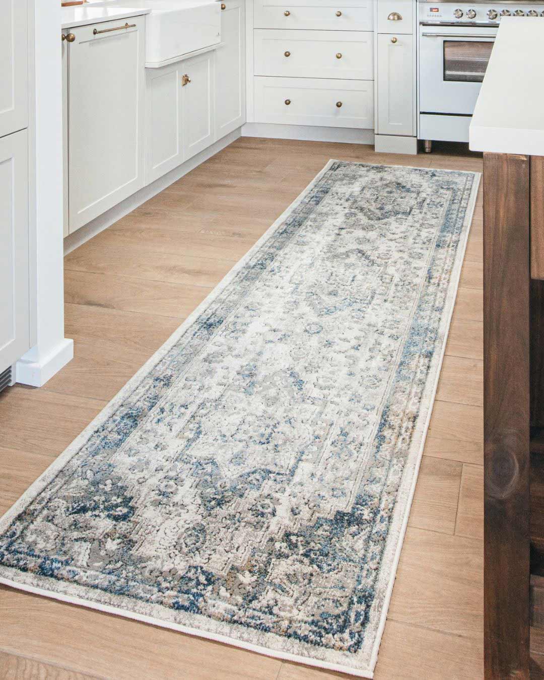 Rhona Blue And Grey Distressed Floral Runner Rug - Image 2