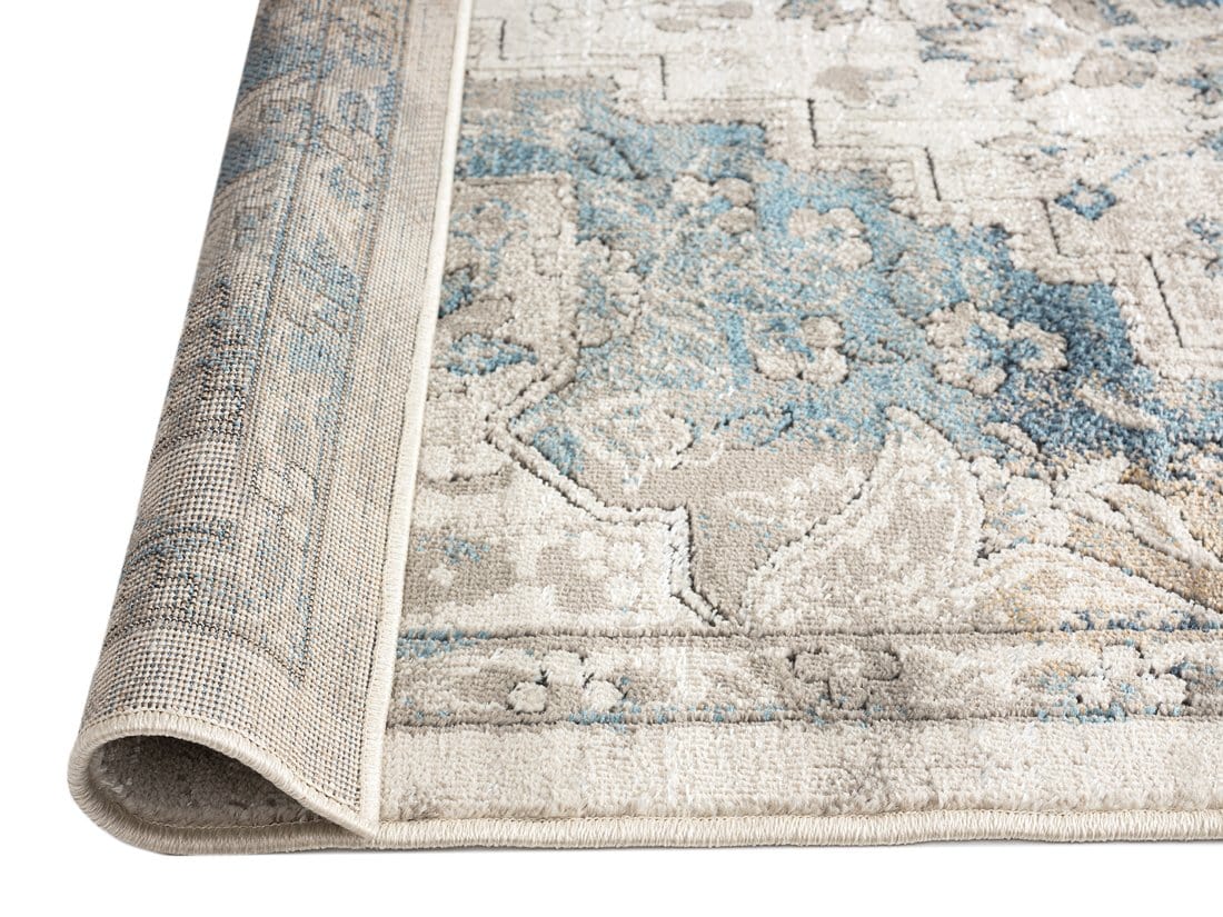 Rhona Blue And Grey Distressed Floral Runner Rug - Image 9