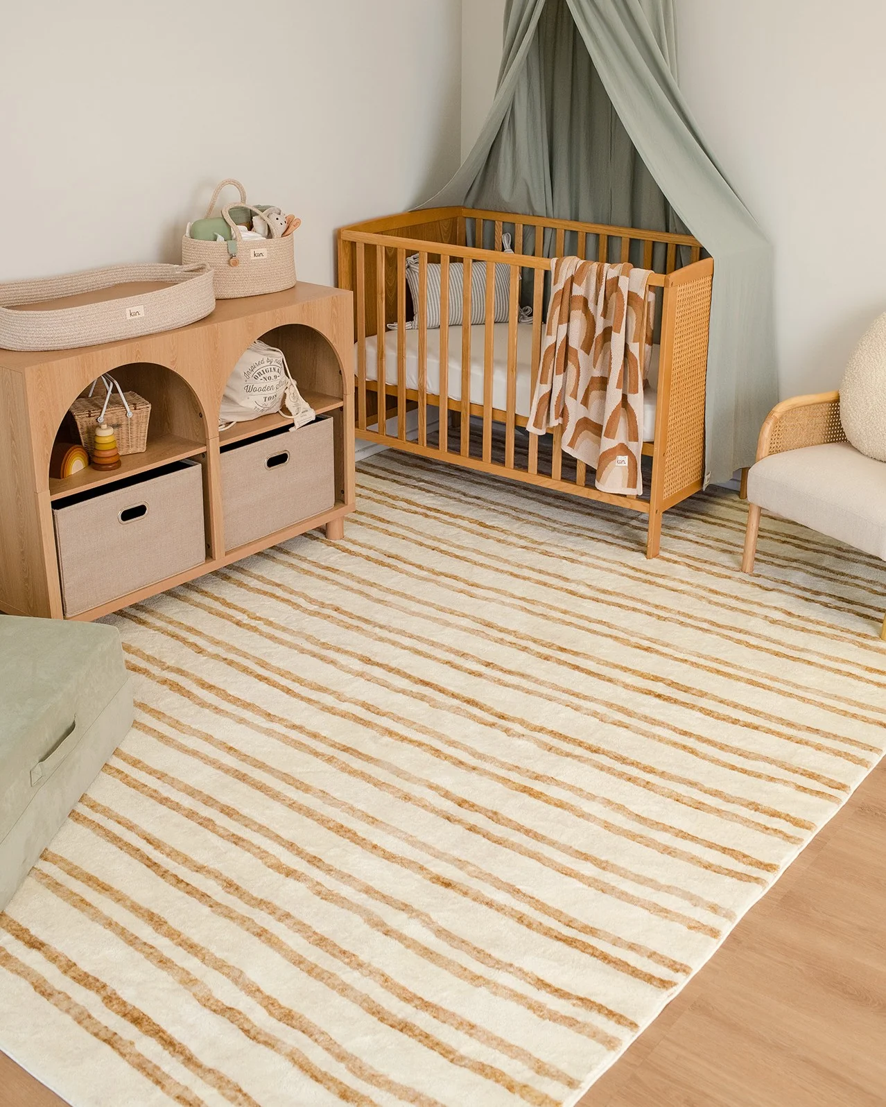 Rhow Neutral Striped Washable Rug - Image 2