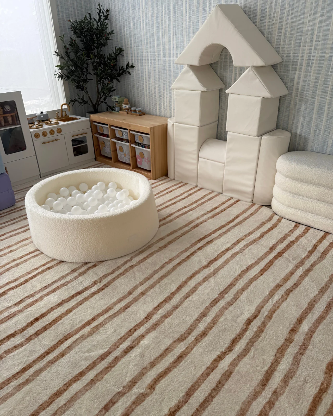 Rhow Neutral Striped Washable Rug - Image 6