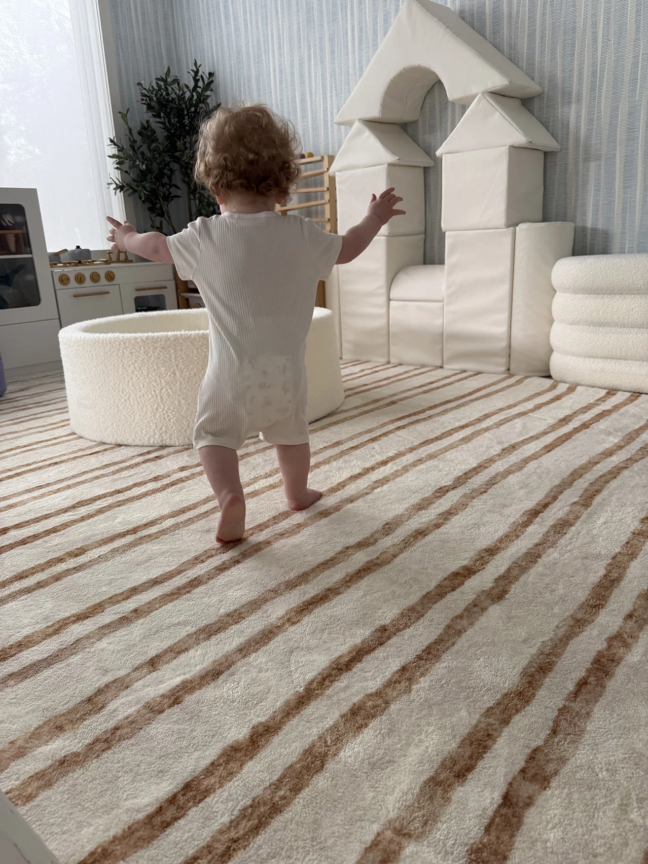 Rhow Neutral Striped Washable Rug - Image 9