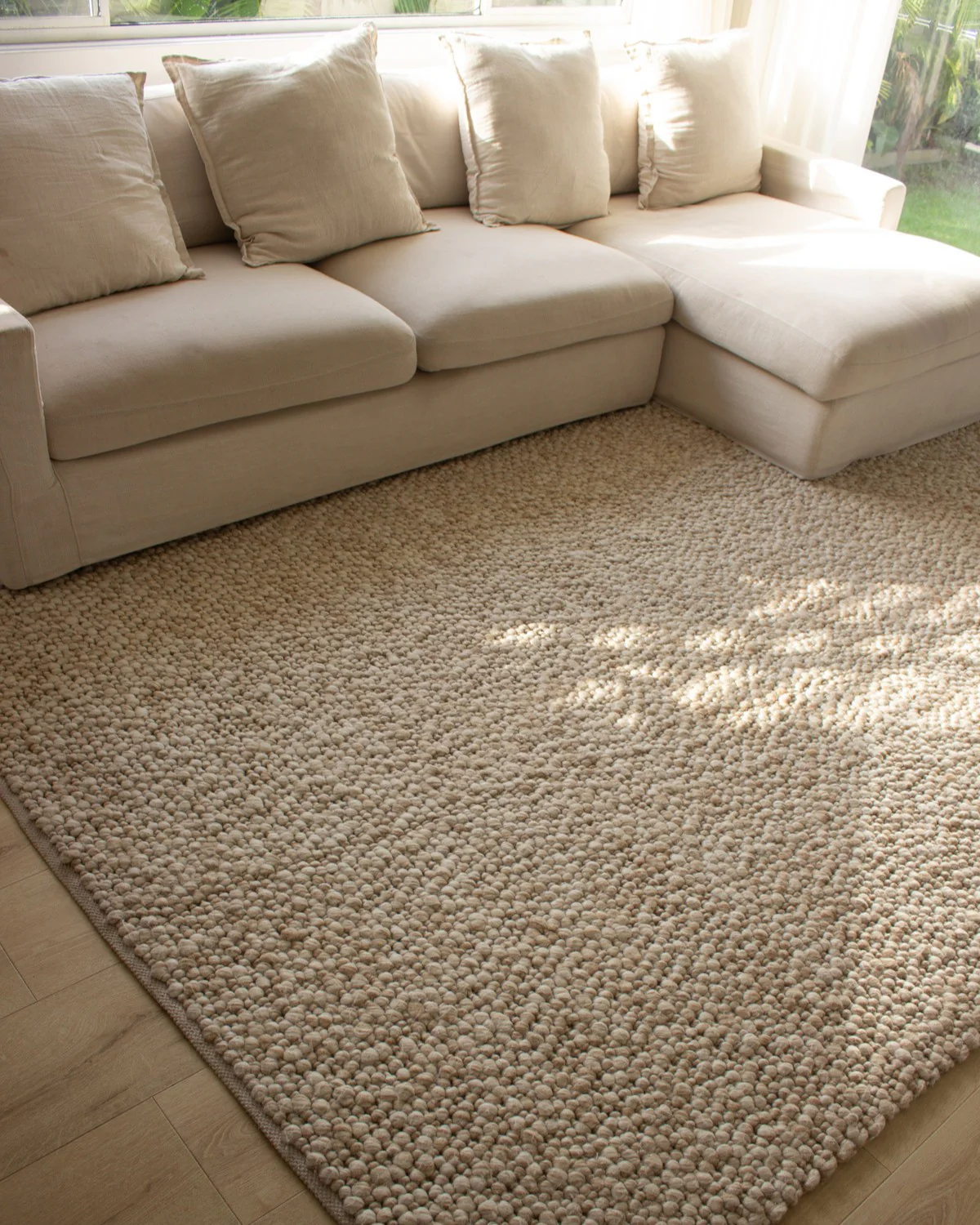 Rila Cream and Beige Marbled Wool Rug - Image 4