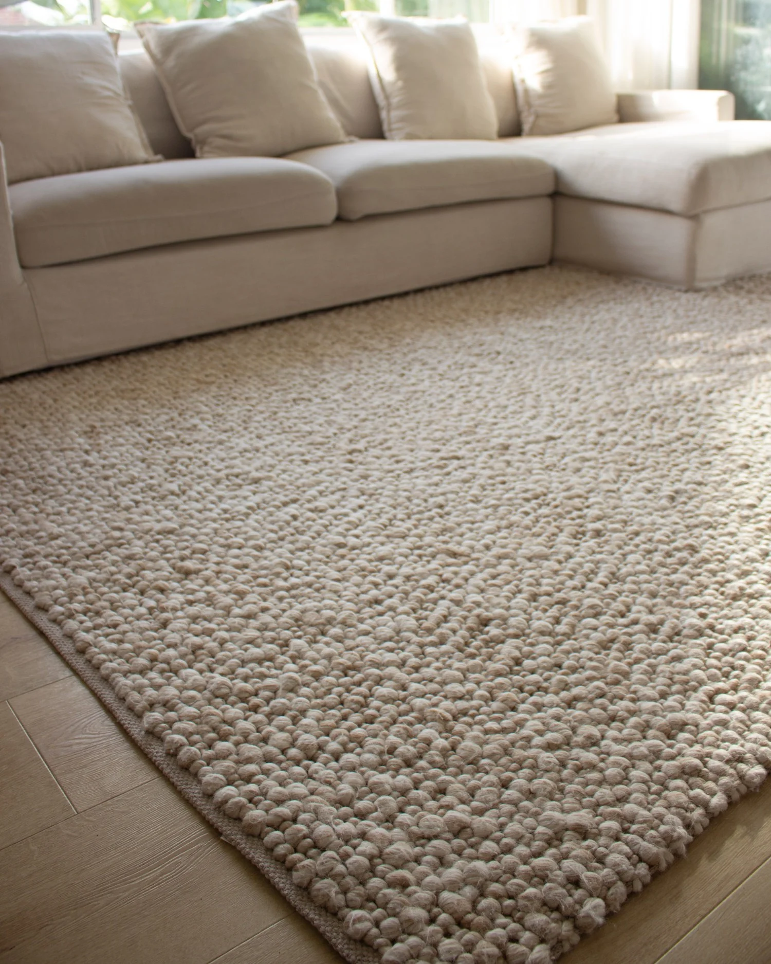 Rila Cream and Beige Marbled Wool Rug - Image 6