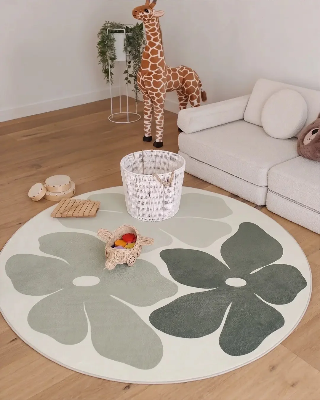 Rory Grey Green Flowers Rollie Pollie Round Playmat - Image 2