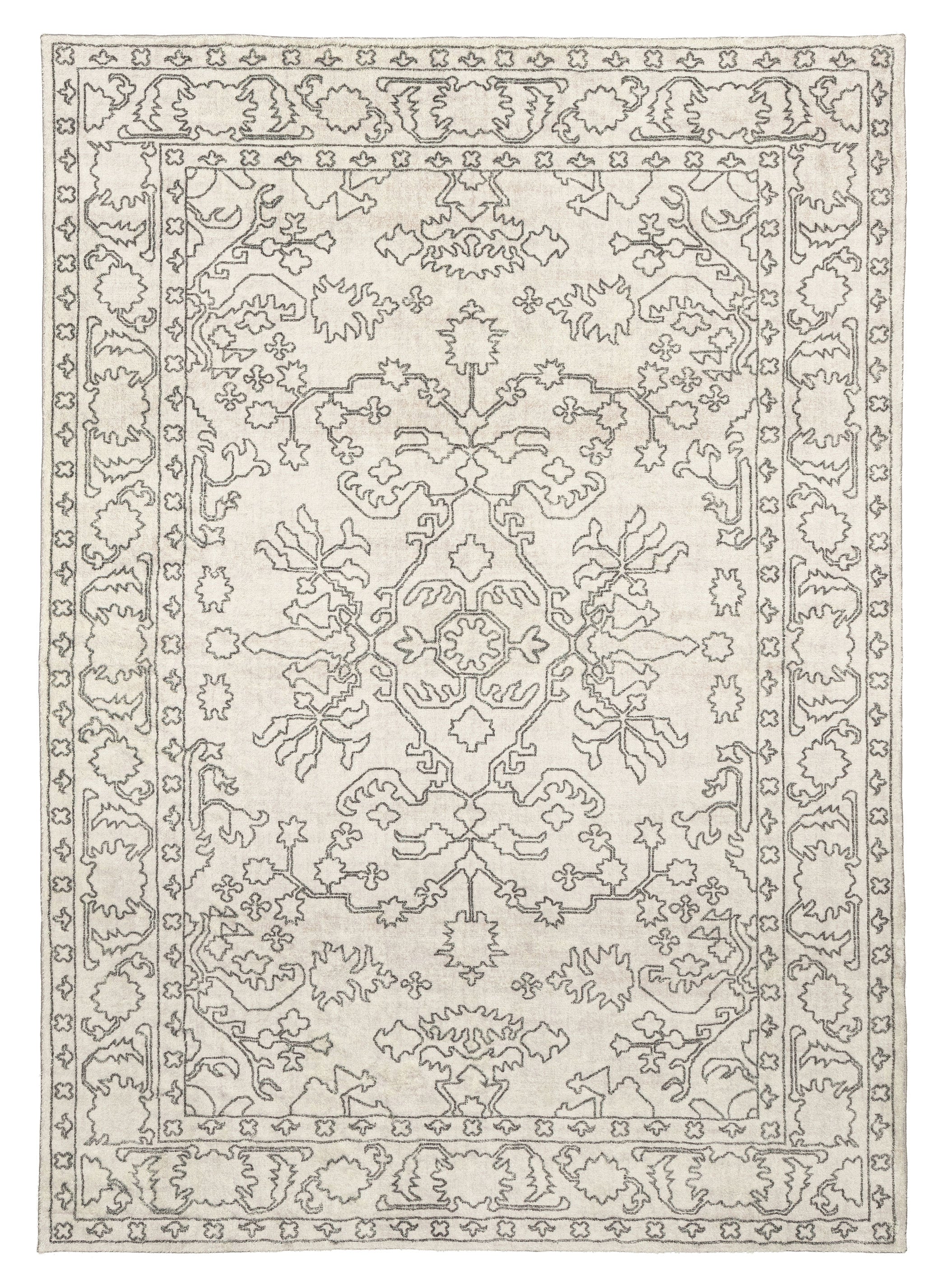 Rosalie Grey Cream Traditional Distressed Washable Rug