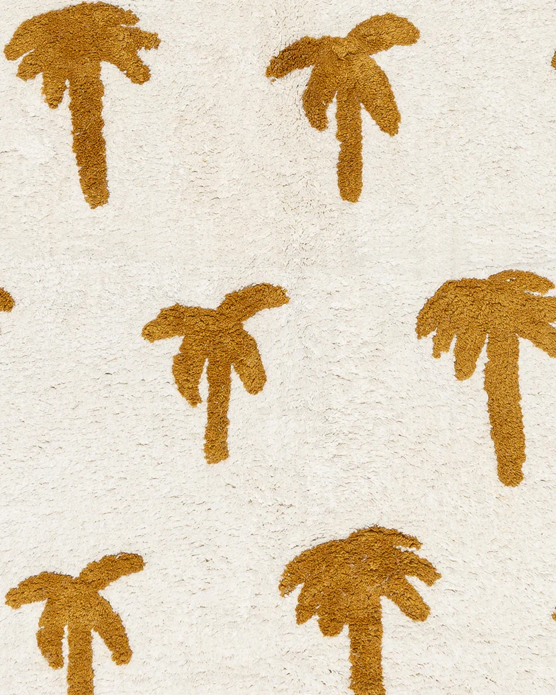 Saffron Mustard Brown Palm Tree Cotton Washable Rug - Image 11