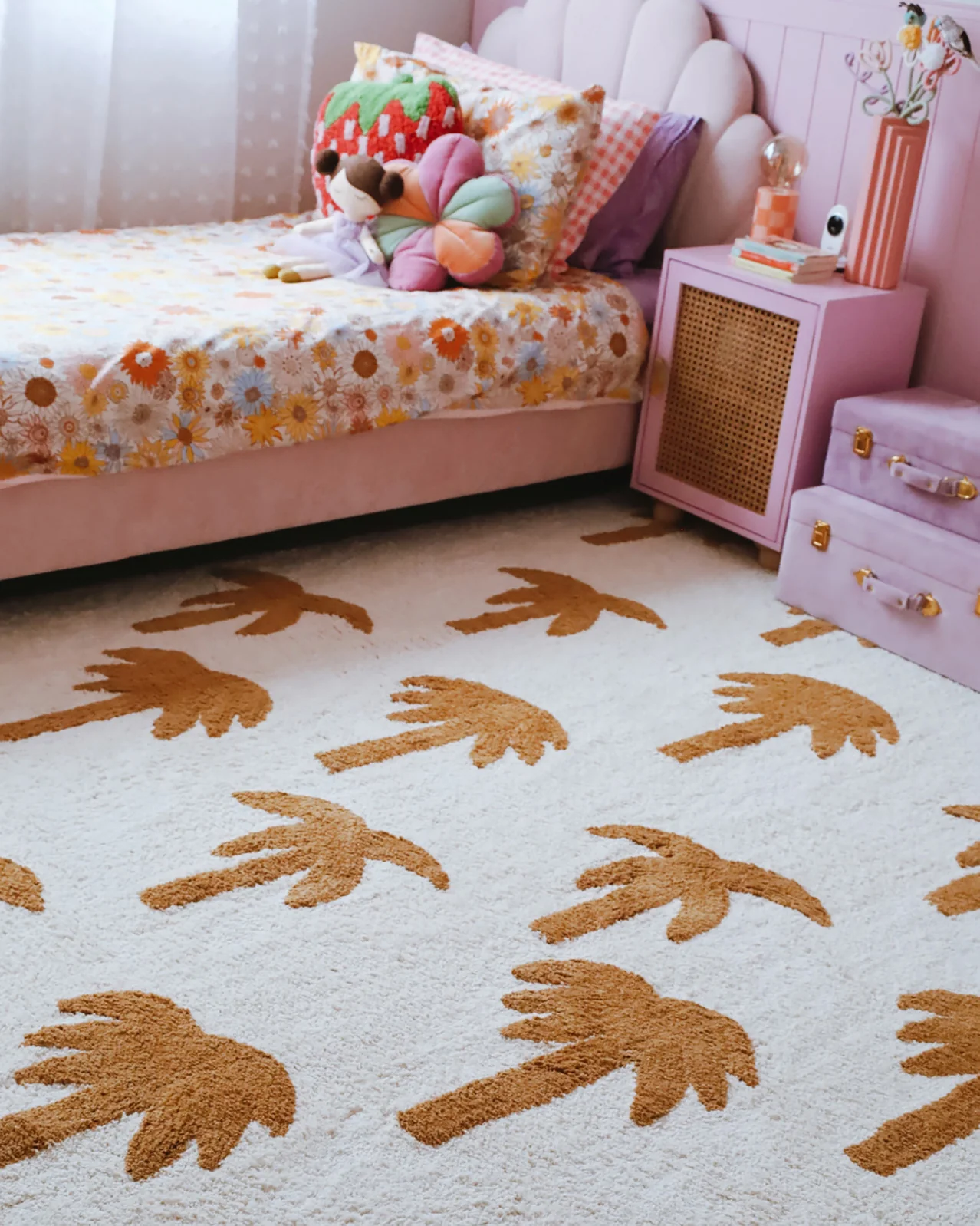 Saffron Mustard Brown Palm Tree Cotton Washable Rug - Image 2