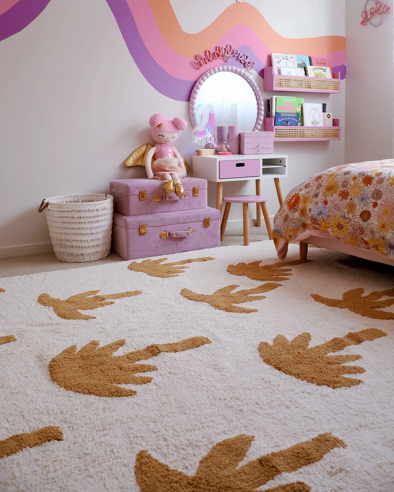 Saffron Mustard Brown Palm Tree Cotton Washable Rug - Image 3